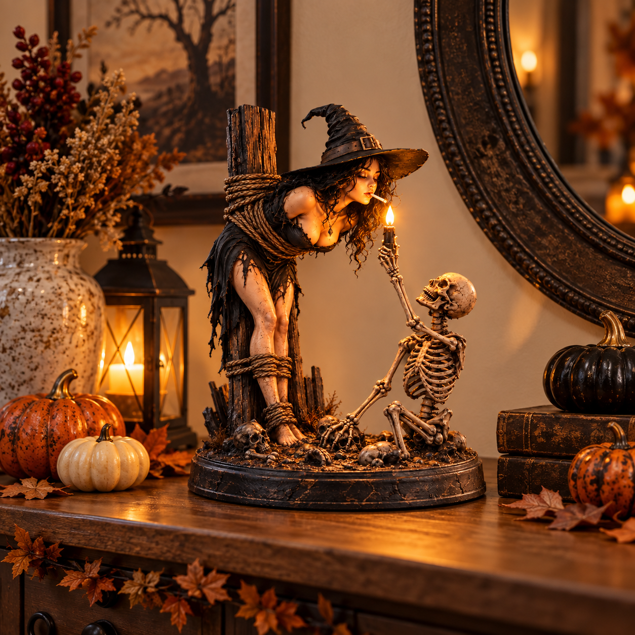 Witch and skeleton Halloween tabletop display