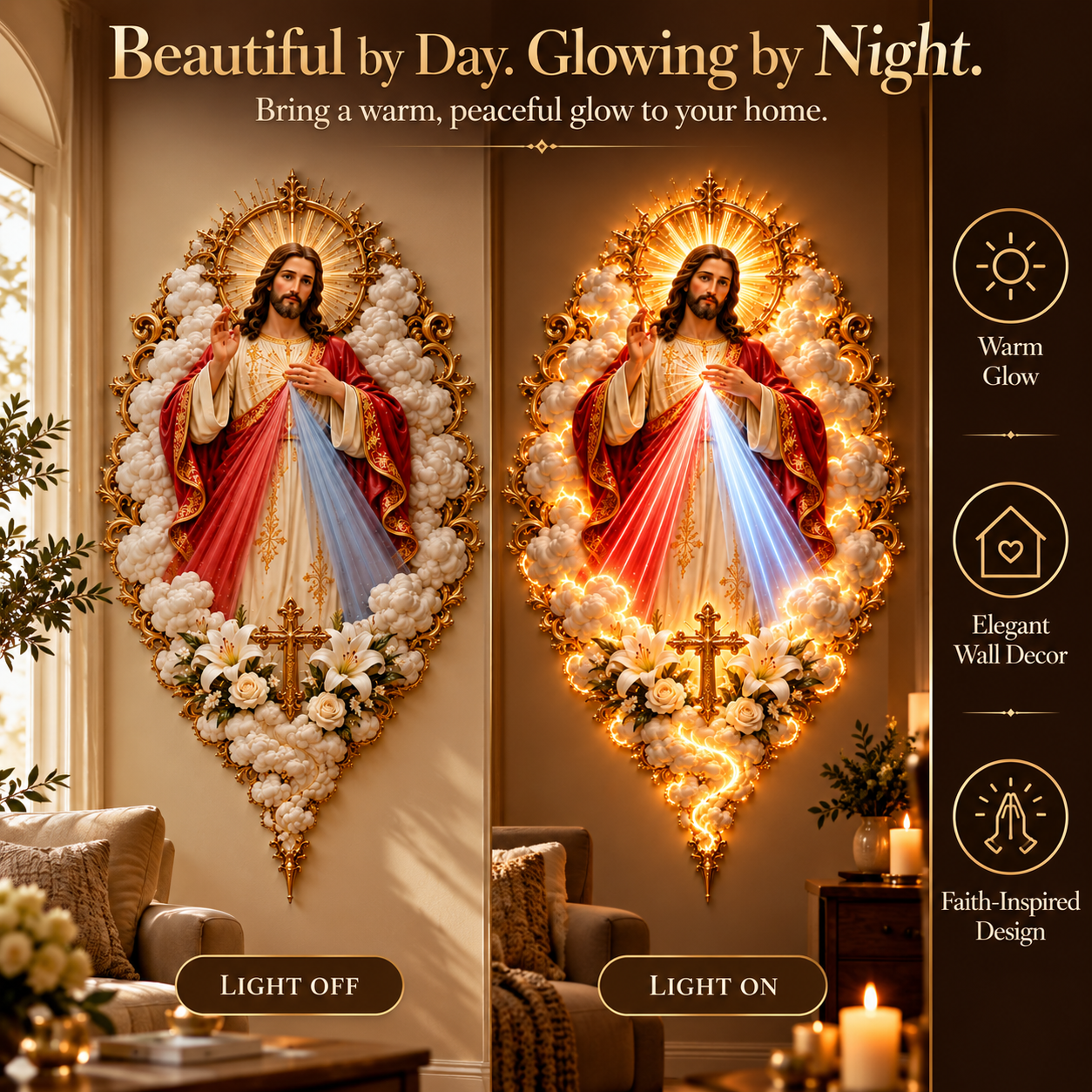 Divine Mercy Jesus wall art displayed in peaceful home interior