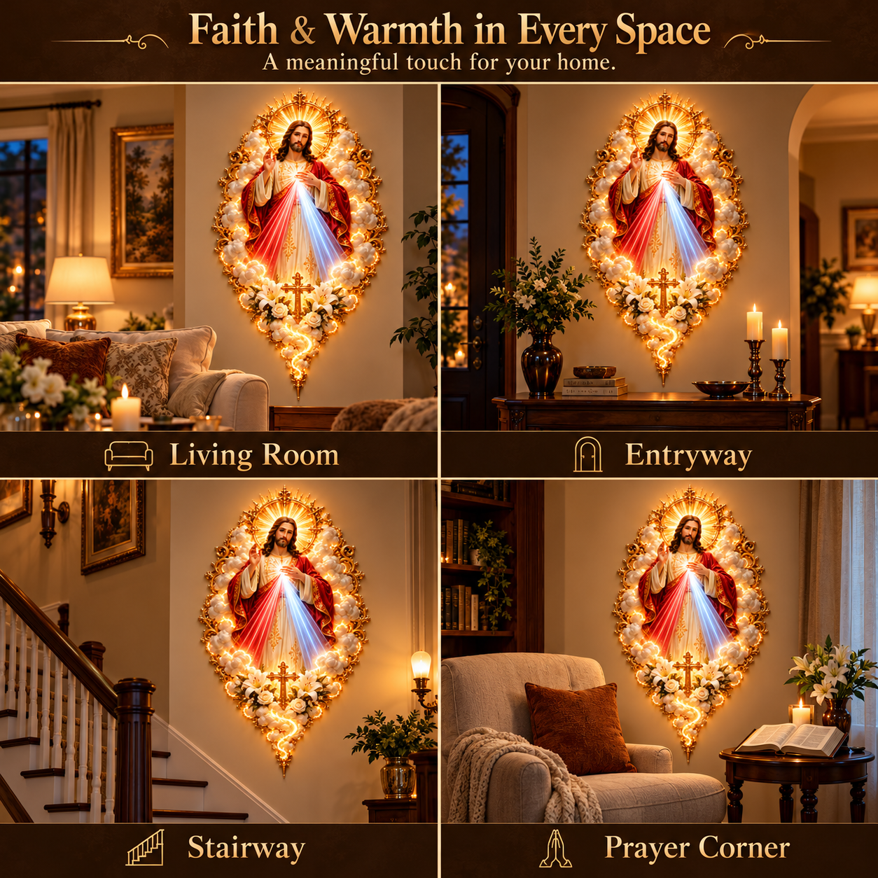 Divine Mercy Jesus wall art displayed as Christian home decor