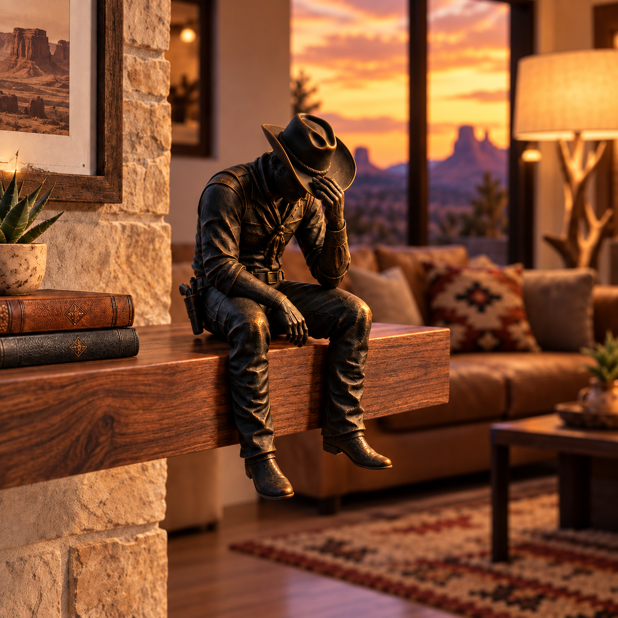 The Quiet Cowboy Figurine – Western Sitting Cowboy Sculpture for Home & Ranch Decor