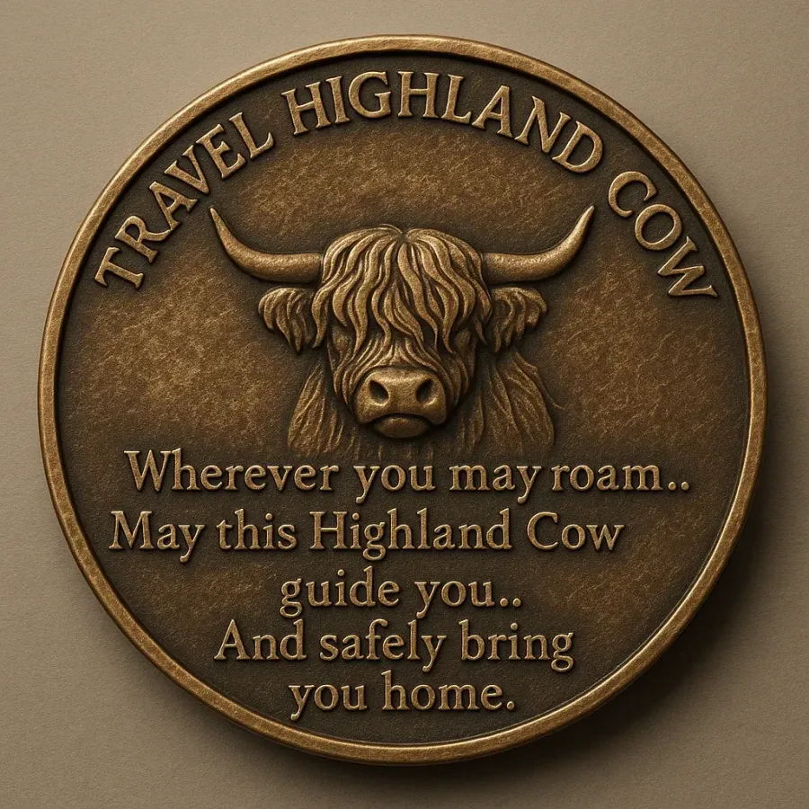 🐂Highland Cow Travel Guardian Vintage Coin