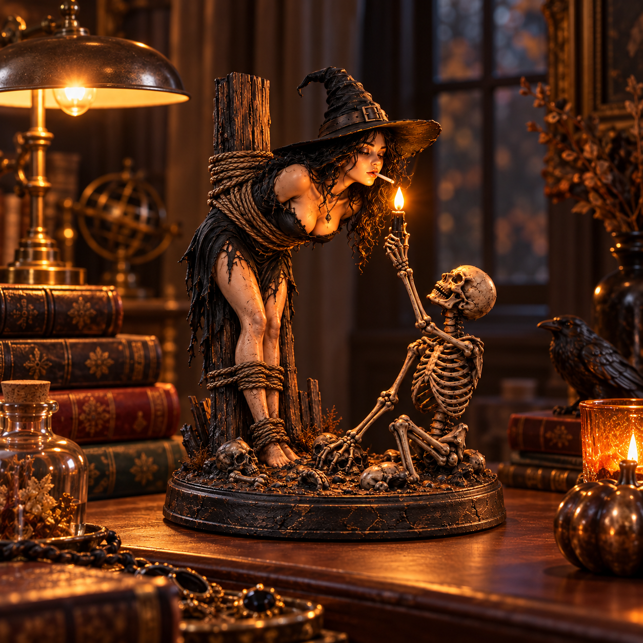 Gothic Witch Skeleton Candle Scene