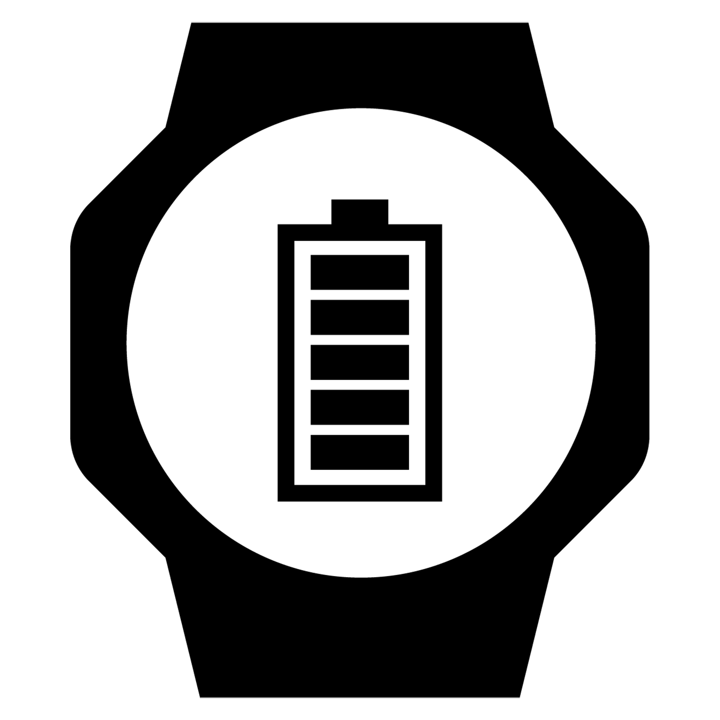 Iconographic of a fully charged battery within the watch face denoting the long life battery