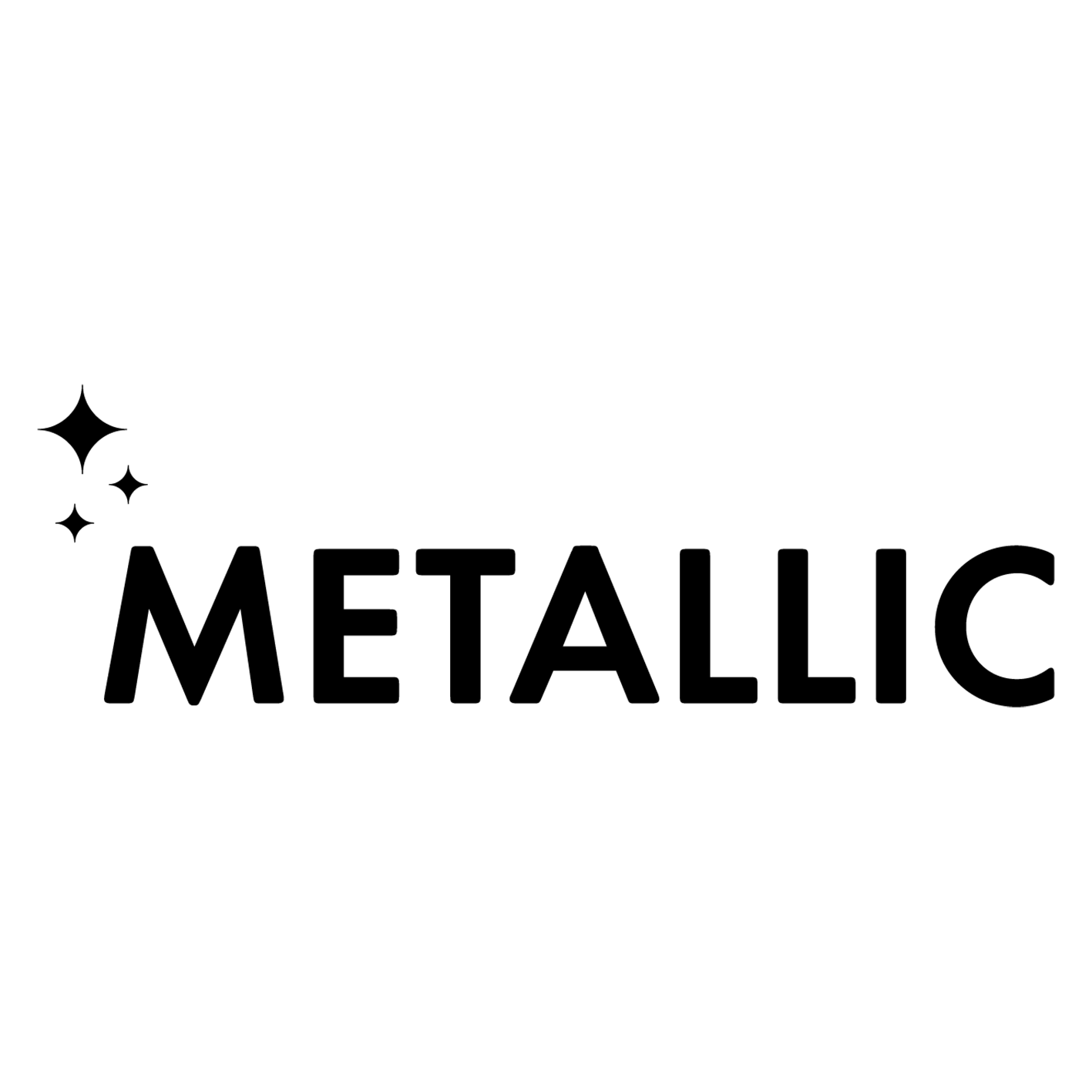Iconographic symbol of a sparkling metallic text denoting bright metallic color