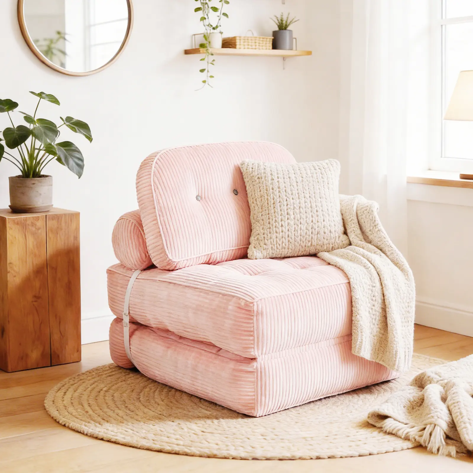 Single-Seater Floor Sofa with Hybrid Foam, Removable Washable Cover & Matching Ottoman