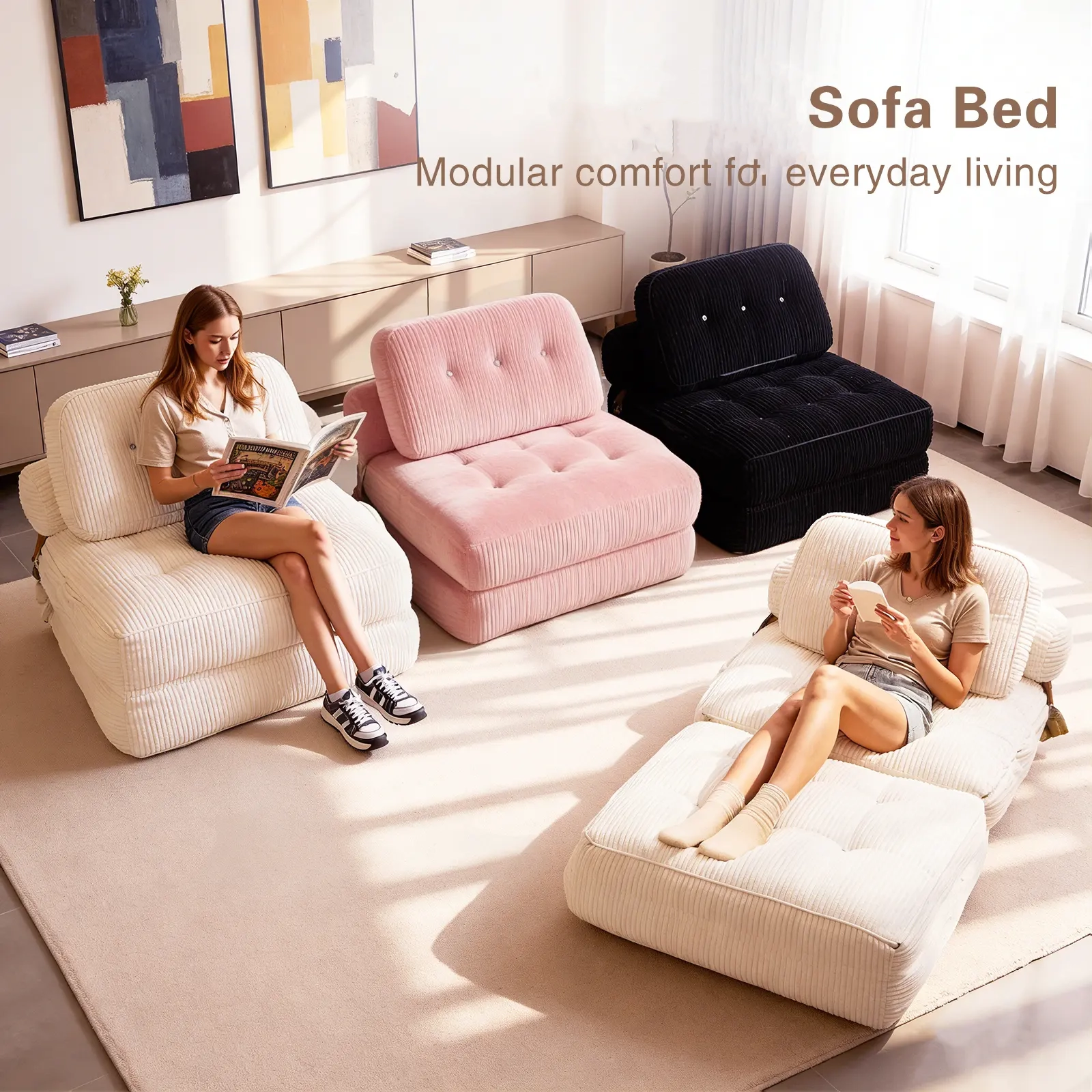 Single-Seater Floor Sofa with Hybrid Foam, Removable Washable Cover & Matching Ottoman