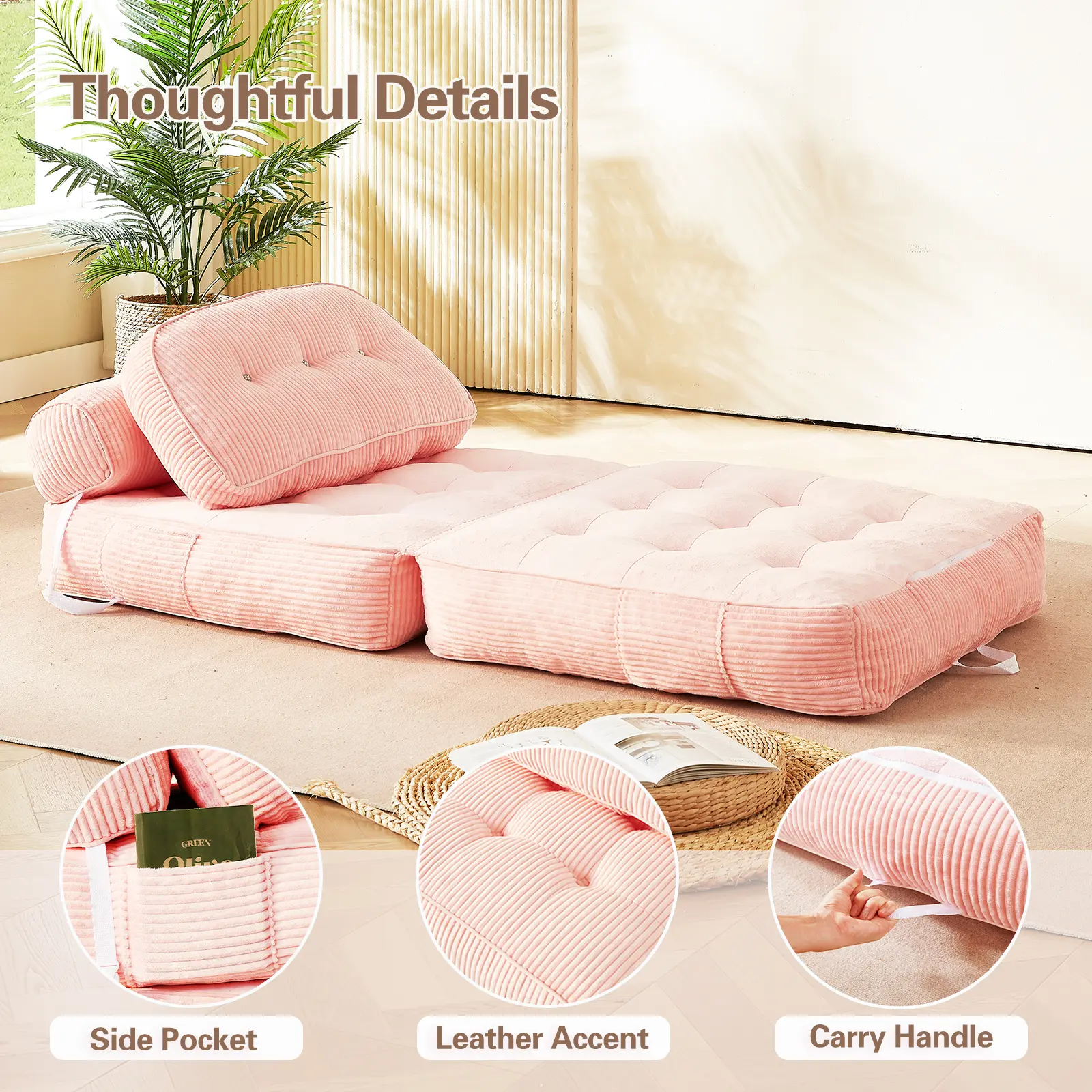 Single-Seater Floor Sofa with Hybrid Foam, Removable Washable Cover & Matching Ottoman