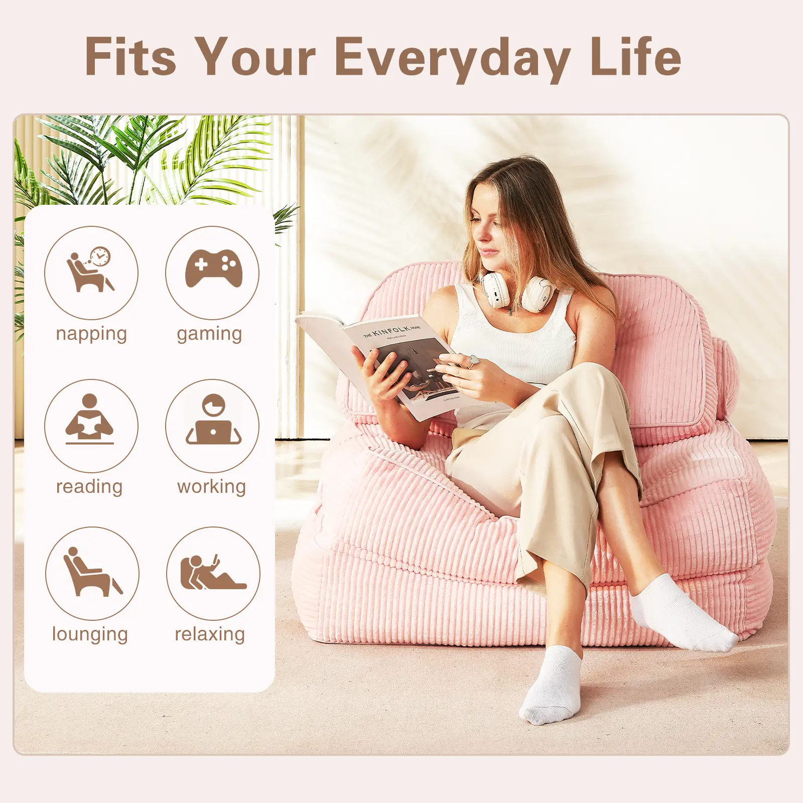 Single-Seater Floor Sofa with Hybrid Foam, Removable Washable Cover & Matching Ottoman