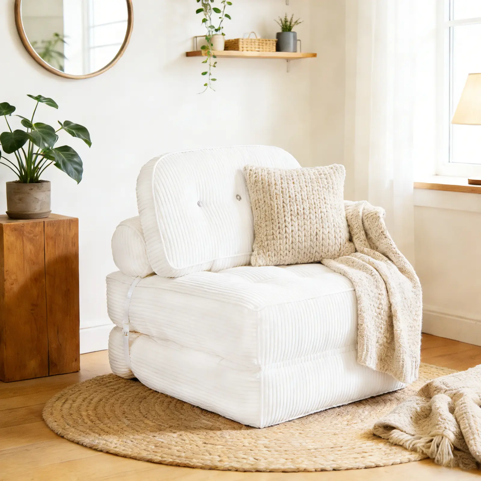 Single-Seater Floor Sofa with Hybrid Foam, Removable Washable Cover & Matching Ottoman