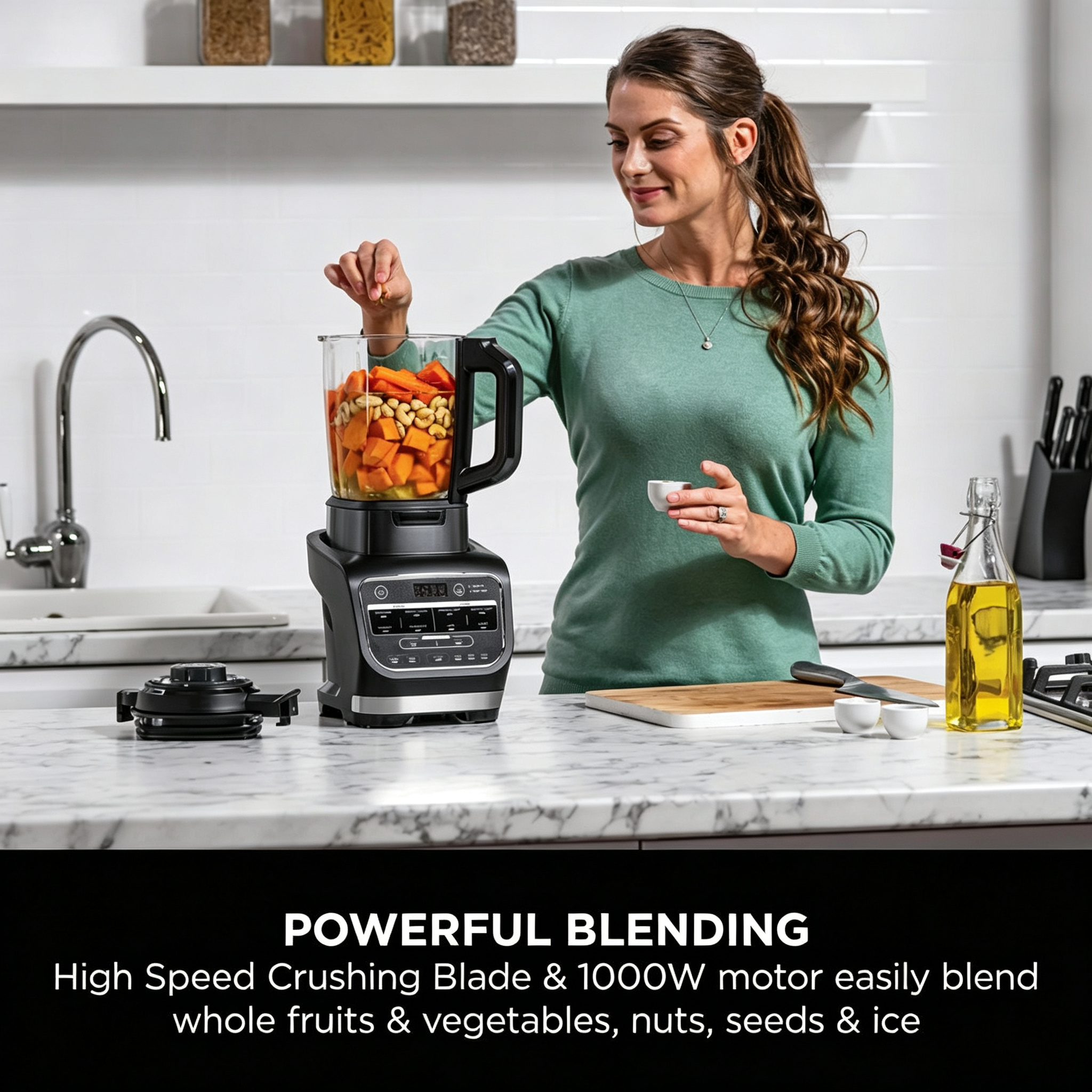 Foodi Blender & Soup Maker | 10 Auto-iQ Programs, 1.7L Glass Jug, Hot & Cold Blender, Built-In Heating Element, Tamper, Cleaning Program & Brush, 1000W, Black | HB150UK