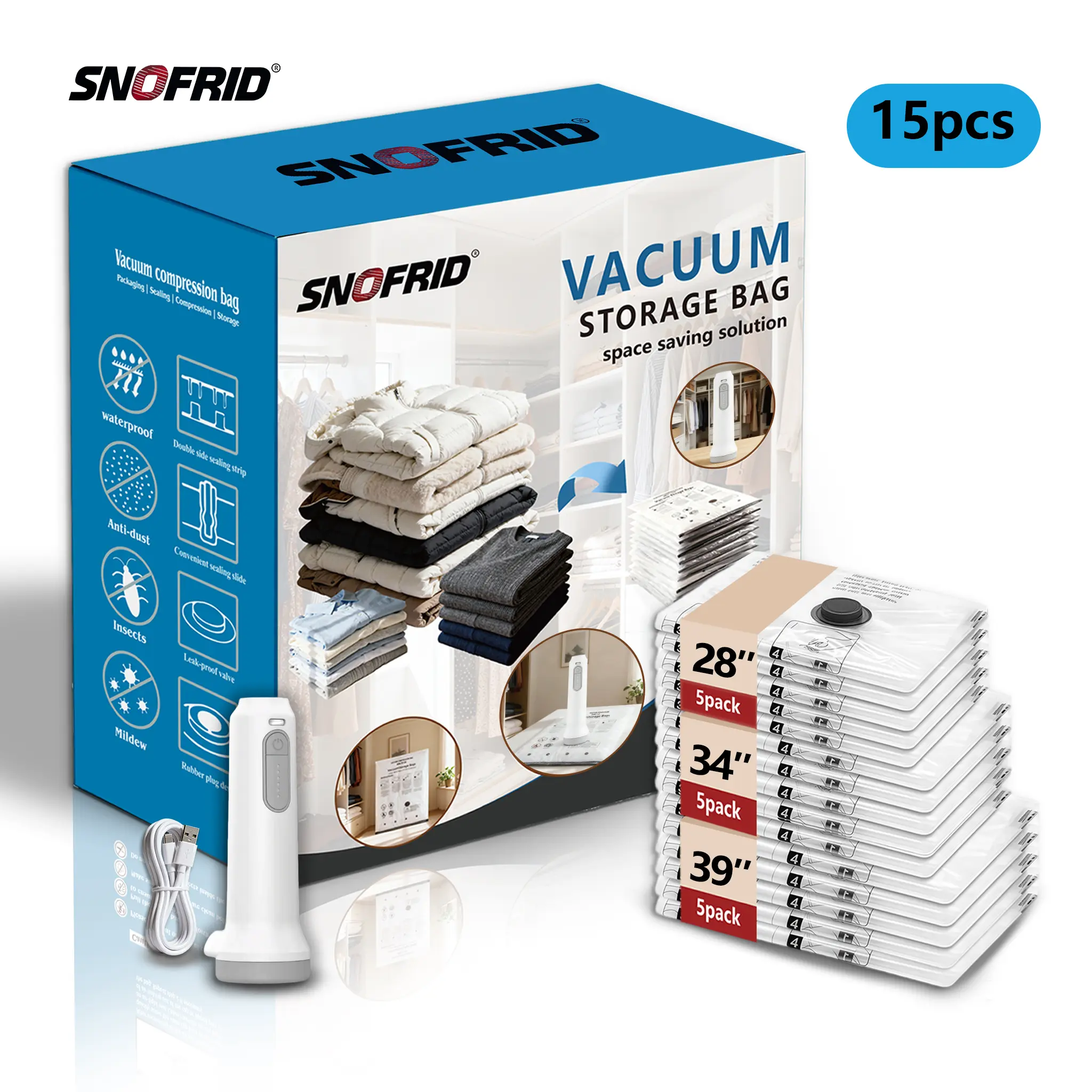 Cordless Travel Vacuum Storage Compression Bag Set