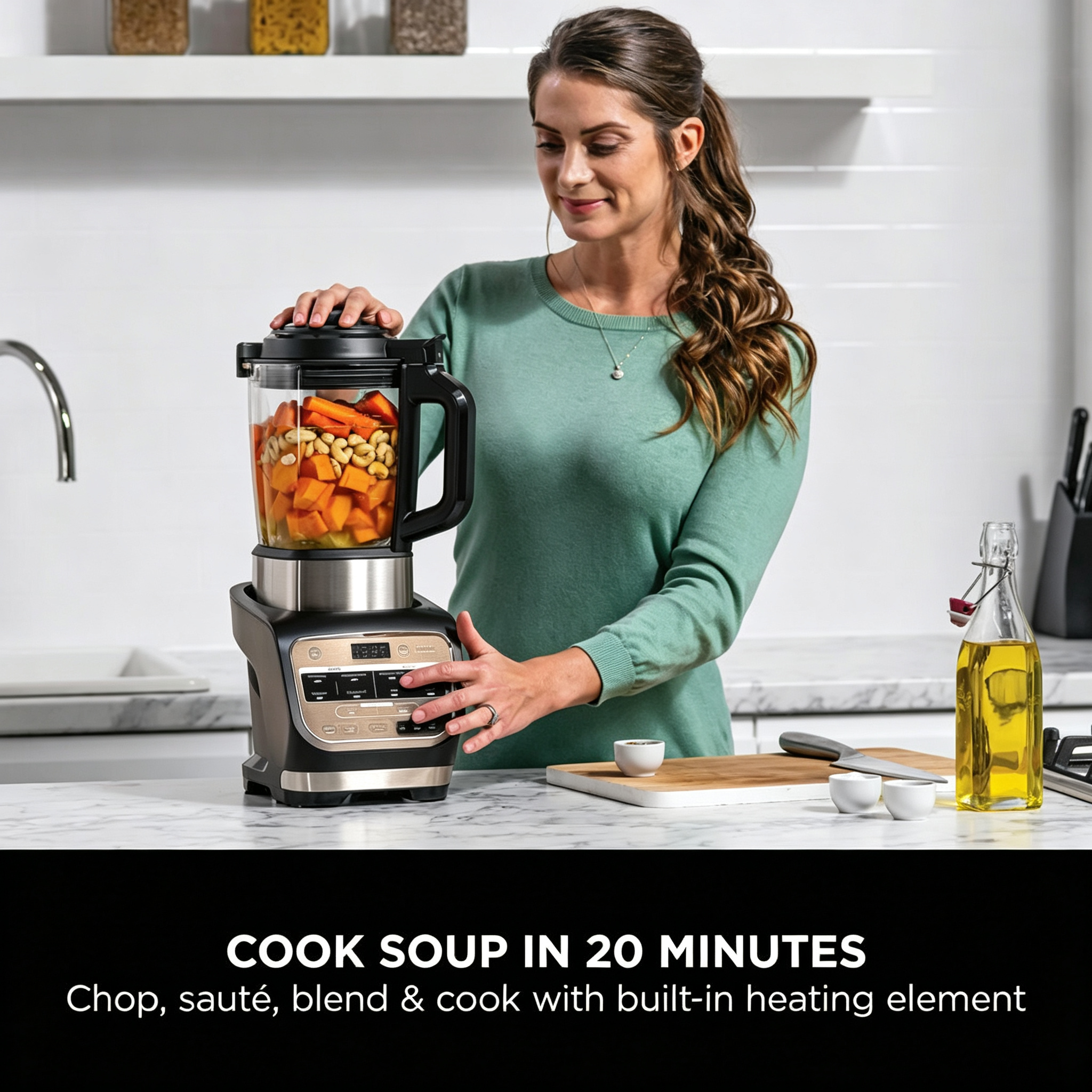Foodi Blender & Soup Maker | 10 Auto-iQ Programs, 1.7L Glass Jug, Hot & Cold Blender, Built-In Heating Element, Tamper, Cleaning Program & Brush, 1000W, Black | HB150UK