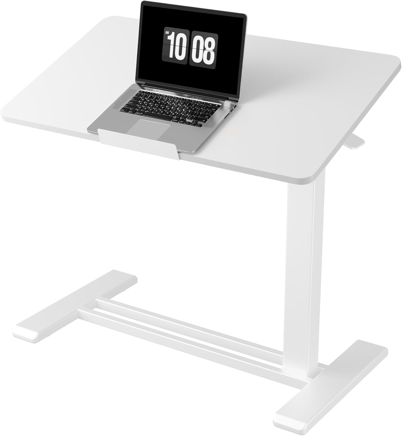 FLEXISPOT H7 PRO Mobile Standing Desk Adjustable Overbed Table Pneumatic with Wheels 90°Tiltable Portable Laptop Desk Rolling Computer Cart Foldable Bedside Table(27.6" W x 15.7" D, White)