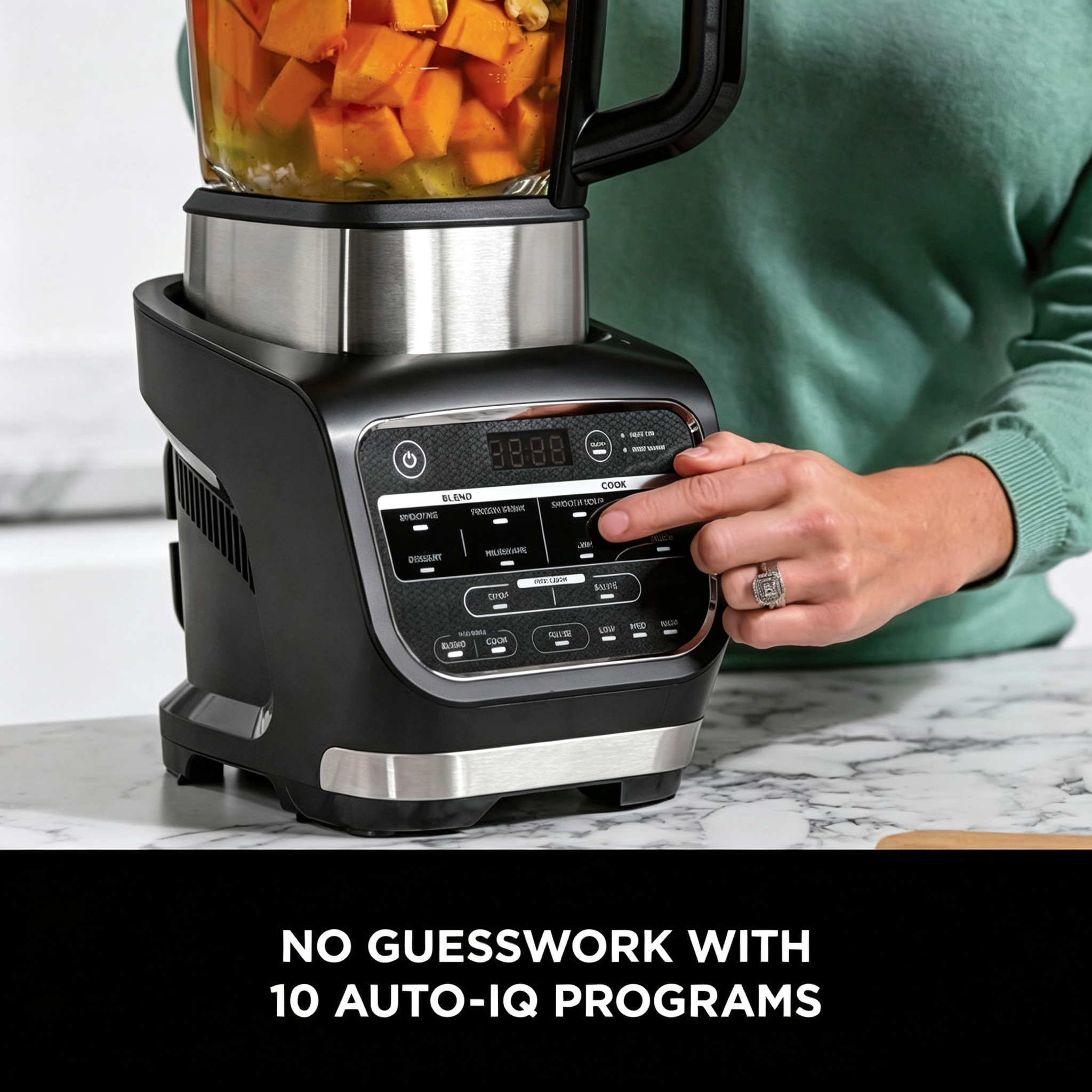 Foodi Blender & Soup Maker | 10 Auto-iQ Programs, 1.7L Glass Jug, Hot & Cold Blender, Built-In Heating Element, Tamper, Cleaning Program & Brush, 1000W, Black | HB150UK