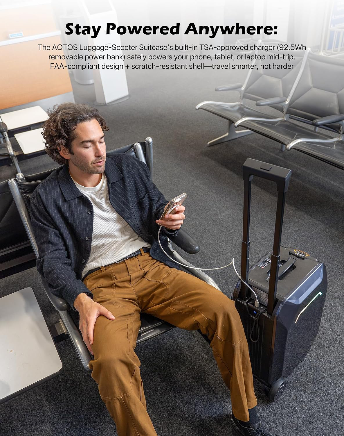 Smart Rideable luggage-Roller carry-on luggage 22x14x9-TSA,Airline-Approved 22 inch Hardshell,Zipperless Travel Suitcase with Rolling Wheels,App Control-Cabin Suitcase for Airport Travel(Silver)