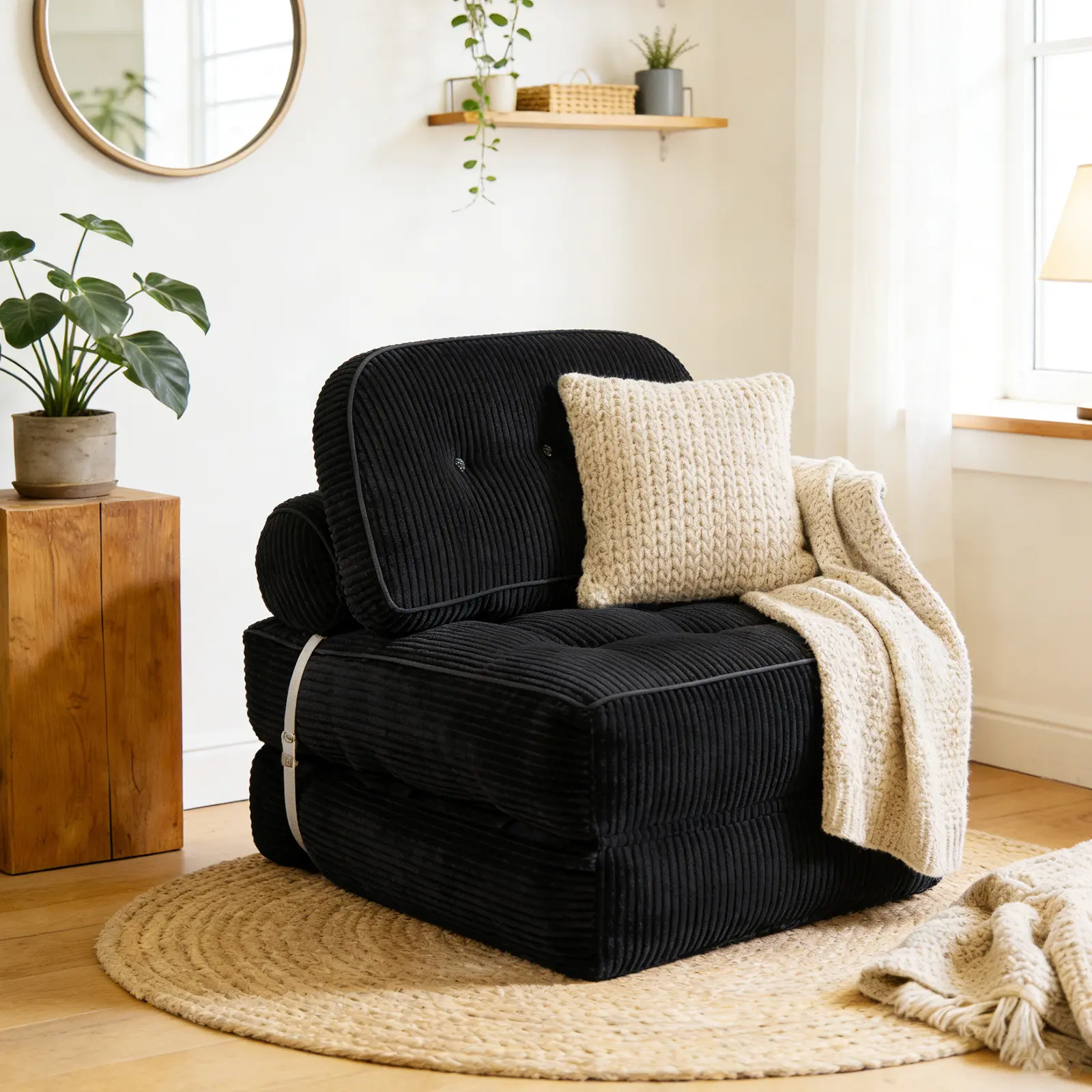 Single-Seater Floor Sofa with Hybrid Foam, Removable Washable Cover & Matching Ottoman
