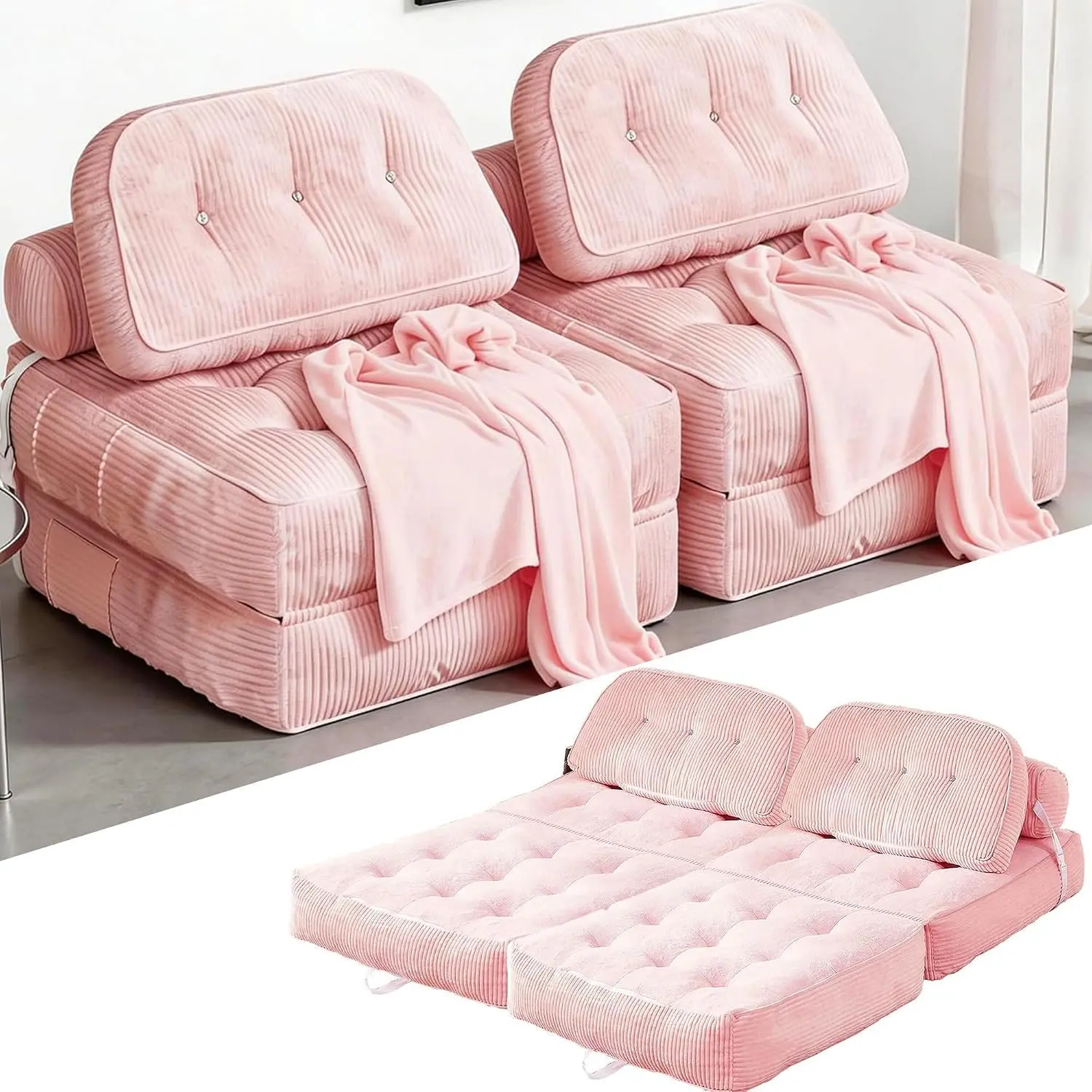 Single-Seater Floor Sofa with Hybrid Foam, Removable Washable Cover & Matching Ottoman