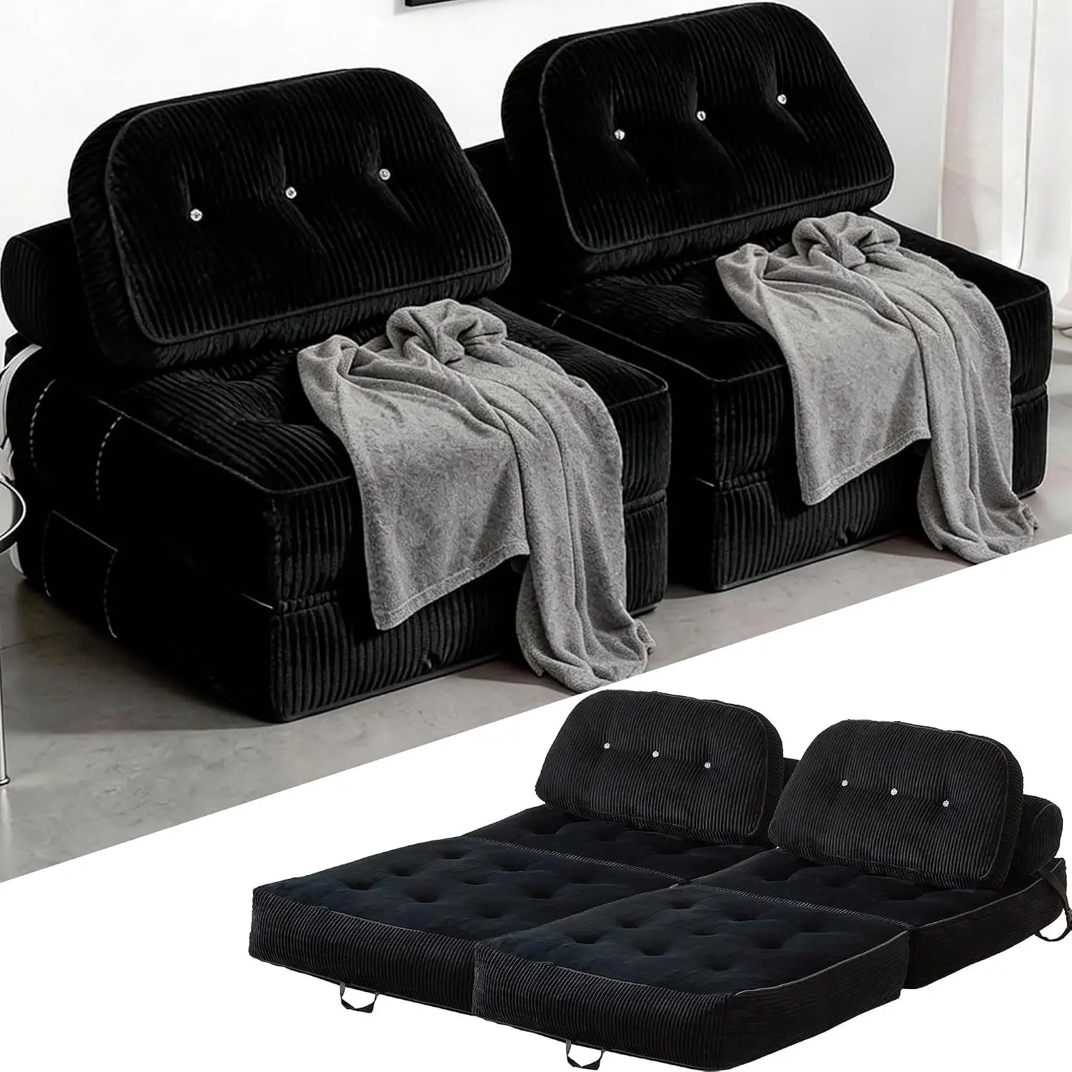 Single-Seater Floor Sofa with Hybrid Foam, Removable Washable Cover & Matching Ottoman