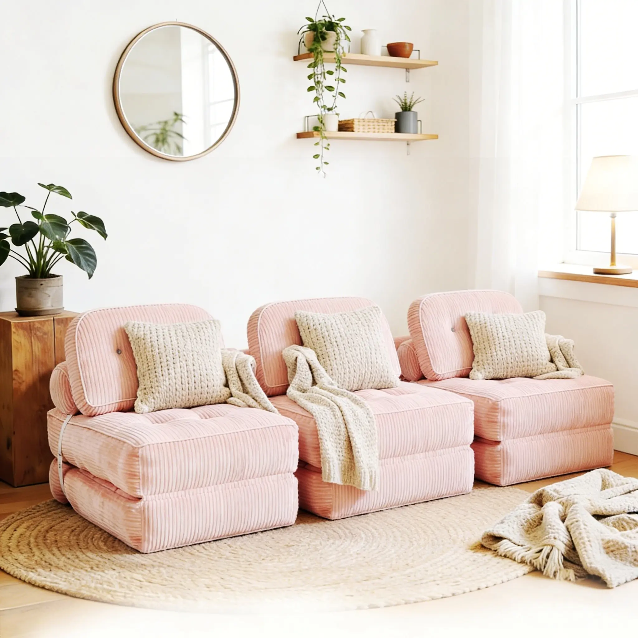 Single-Seater Floor Sofa with Hybrid Foam, Removable Washable Cover & Matching Ottoman