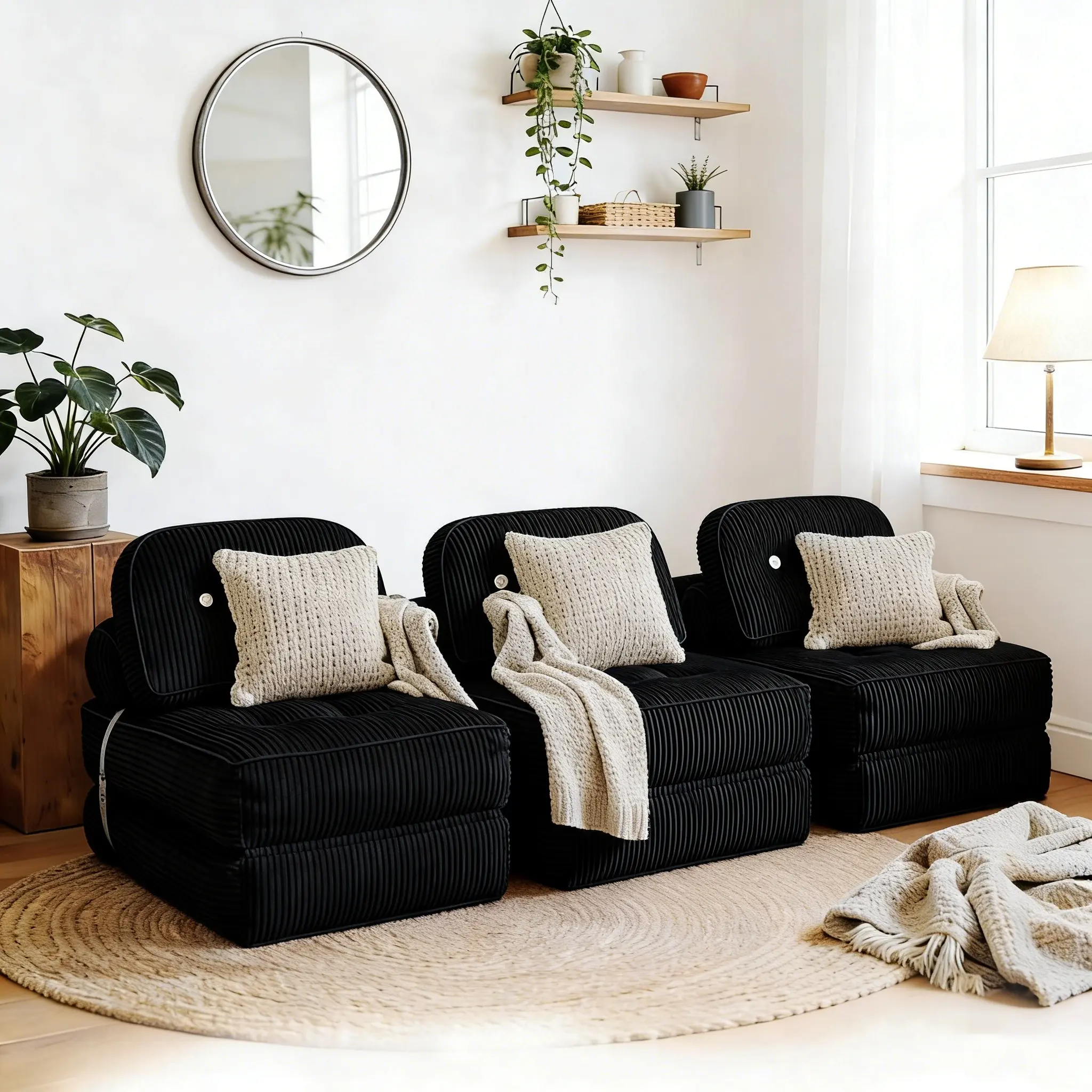 Single-Seater Floor Sofa with Hybrid Foam, Removable Washable Cover & Matching Ottoman