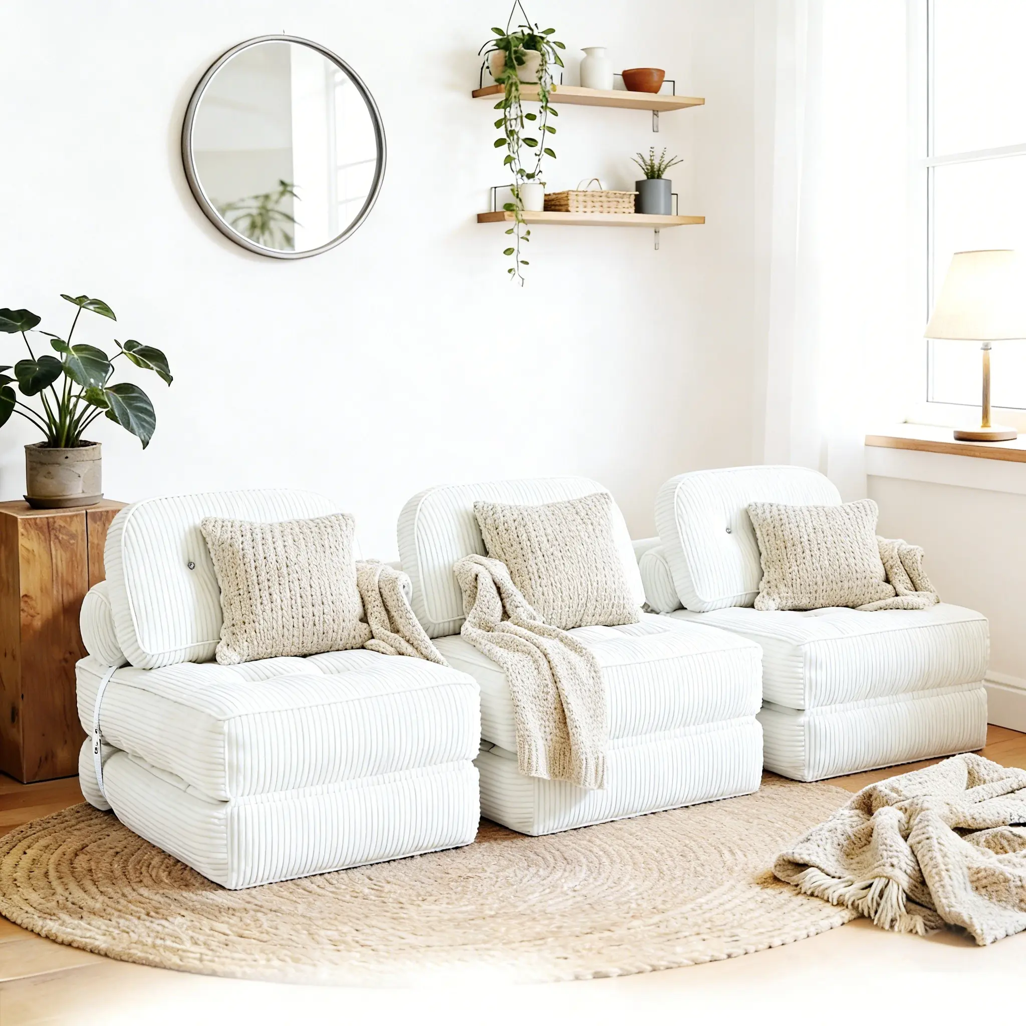 Single-Seater Floor Sofa with Hybrid Foam, Removable Washable Cover & Matching Ottoman