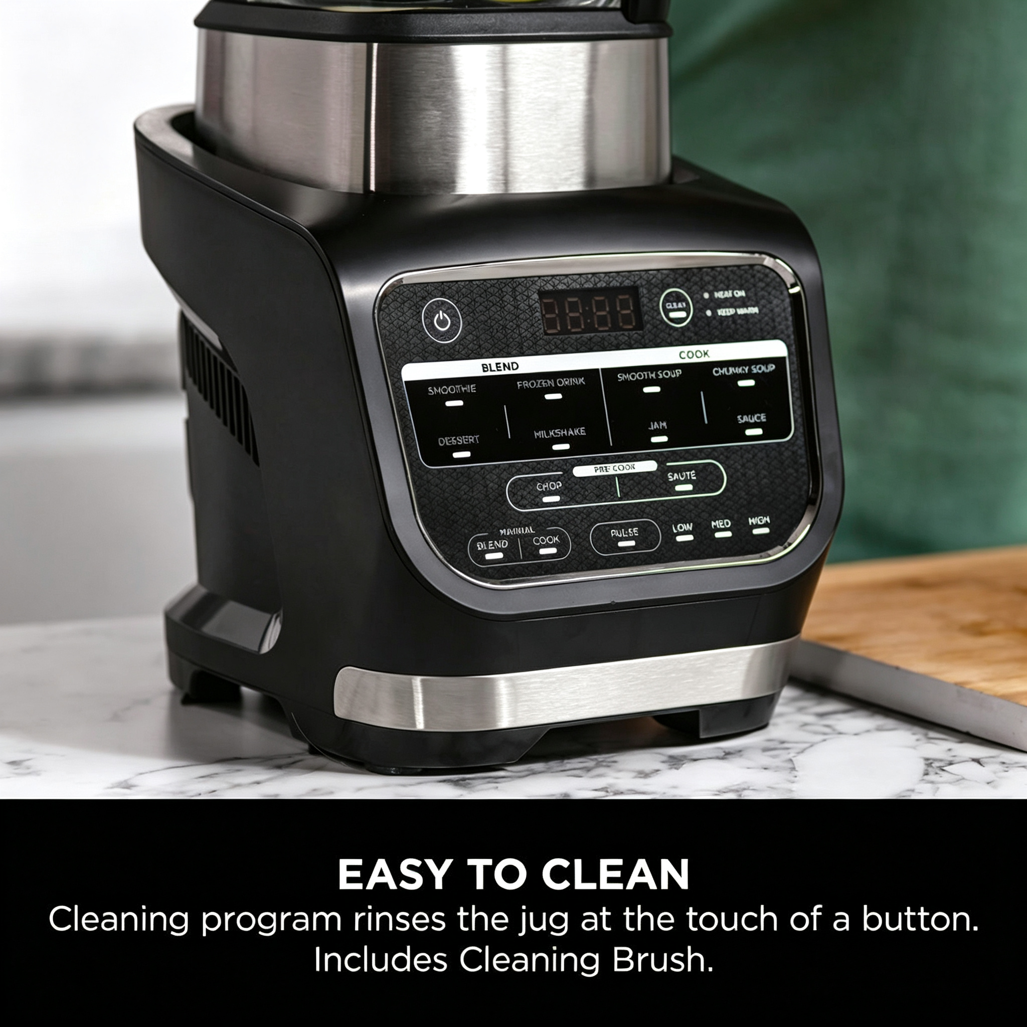 Foodi Blender & Soup Maker | 10 Auto-iQ Programs, 1.7L Glass Jug, Hot & Cold Blender, Built-In Heating Element, Tamper, Cleaning Program & Brush, 1000W, Black | HB150UK