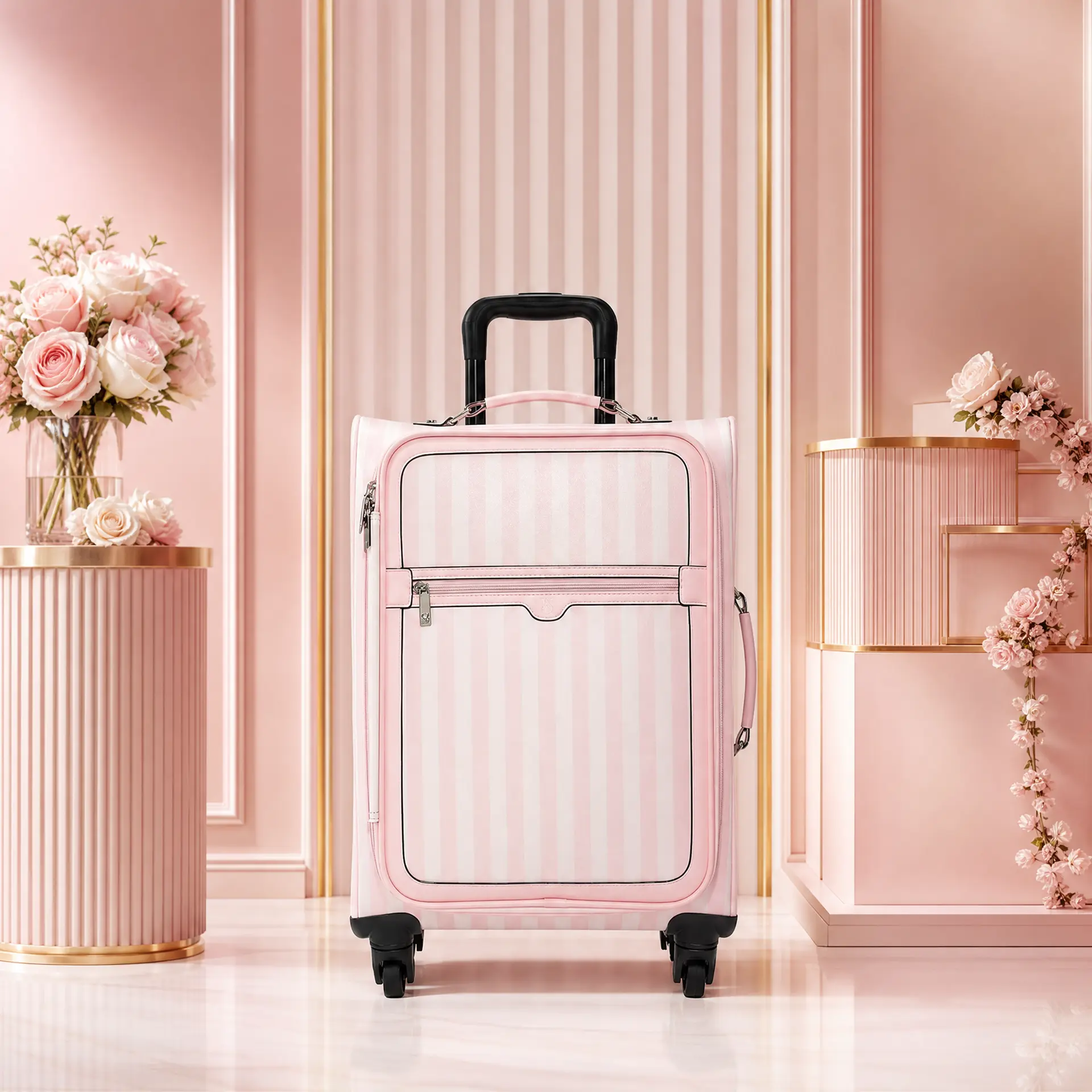 Pink Stripe Hard Shell Carry-On Luggage with Spinner Wheels