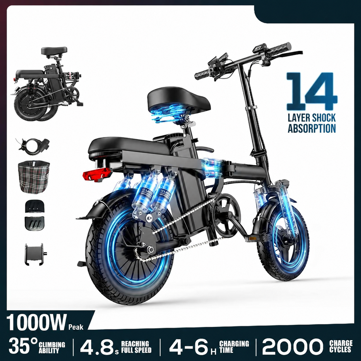 Compact Folding Electric Bike with Dual Disc Brakes