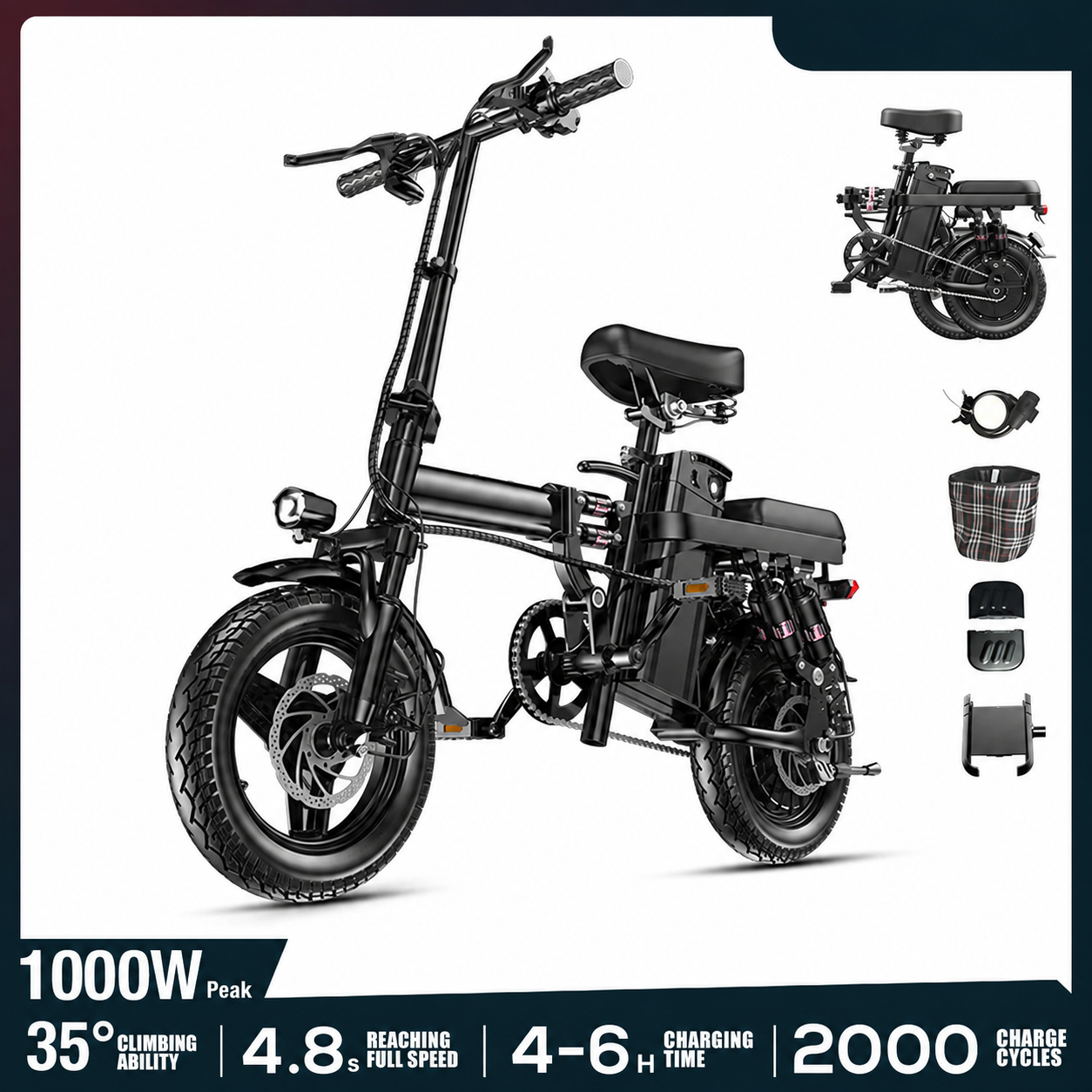 Compact Folding Electric Bike with Dual Disc Brakes