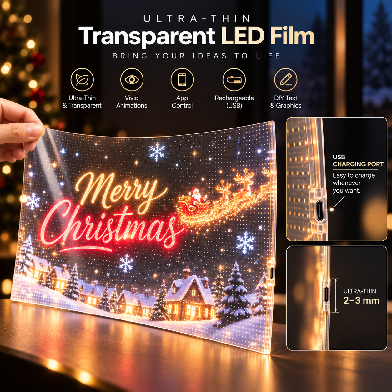 Christmas Transparent LED Window Film – App Controlled