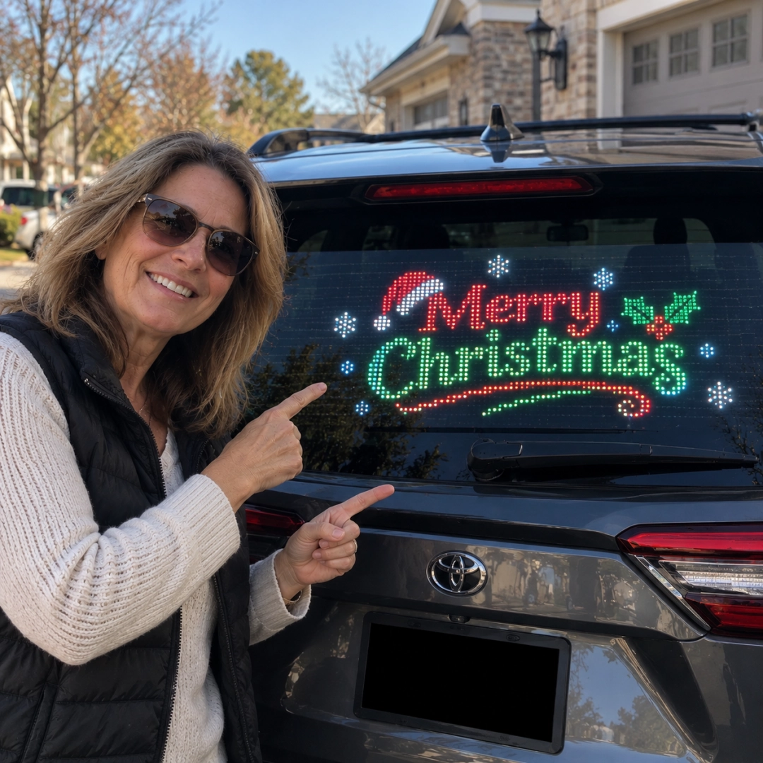 Customer with Christmas LED rear window display