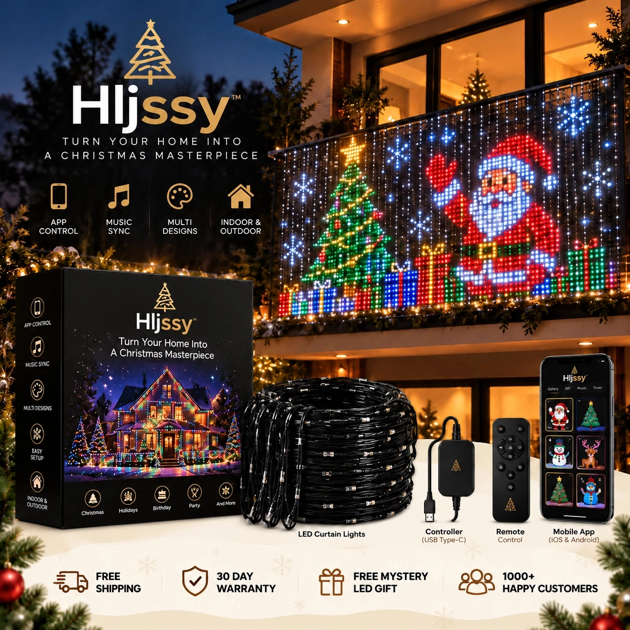 Hljssy™ Smart Animated Christmas Balcony Lights