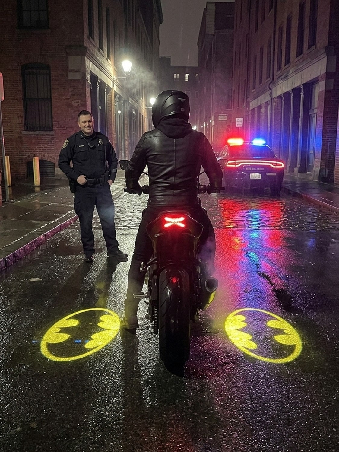 Bat projections shown in an urban night-time setting