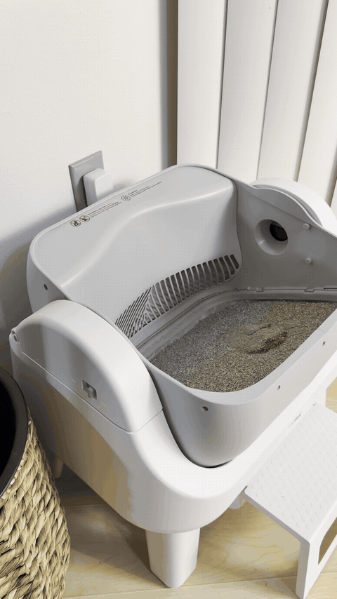 Close view of the open litter chamber and built-in sifting grille