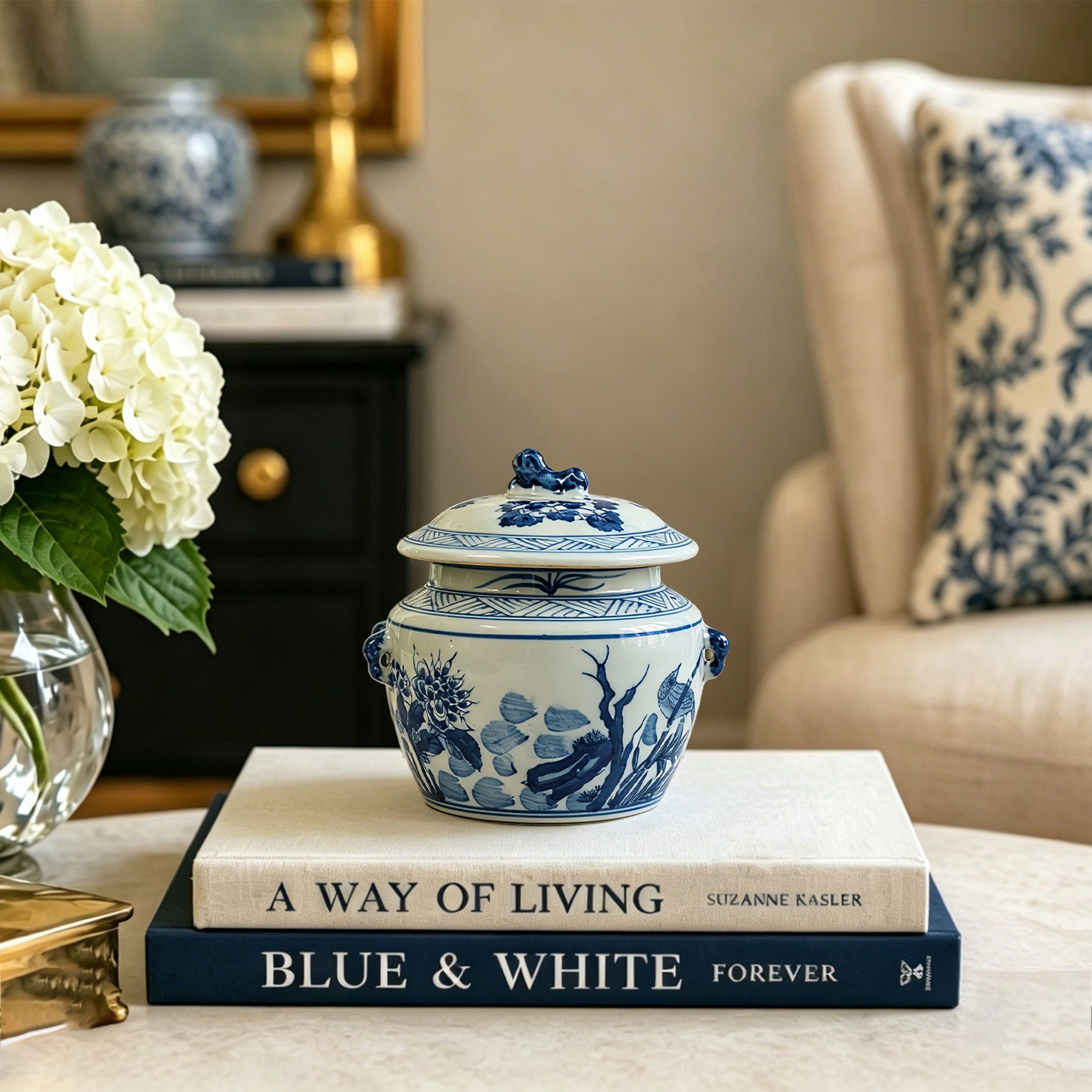 Blue & White Floral Jar Lid Decorative Ginger Jar 66