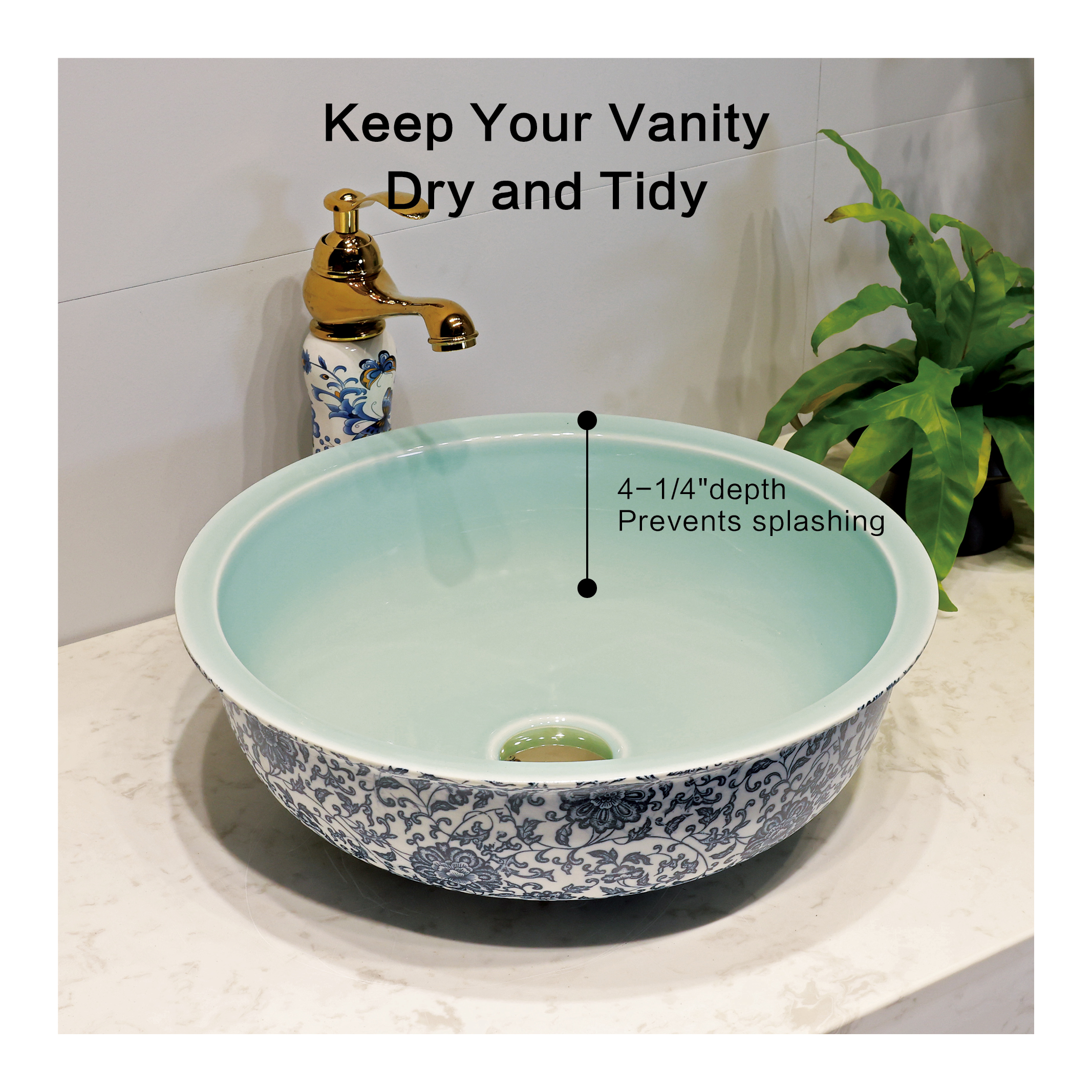 Blue and white porcelain washbasin
