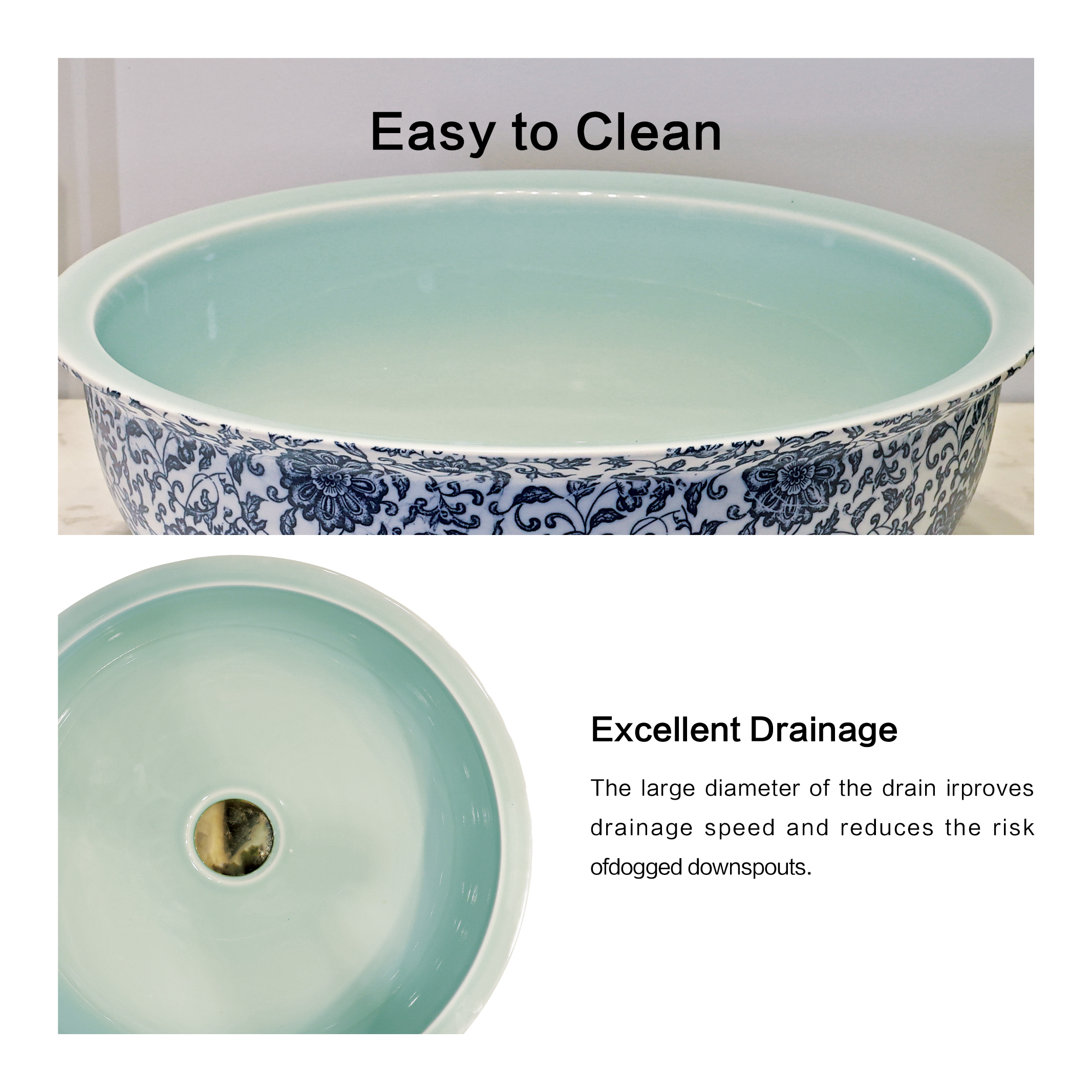 Blue and white porcelain washbasin