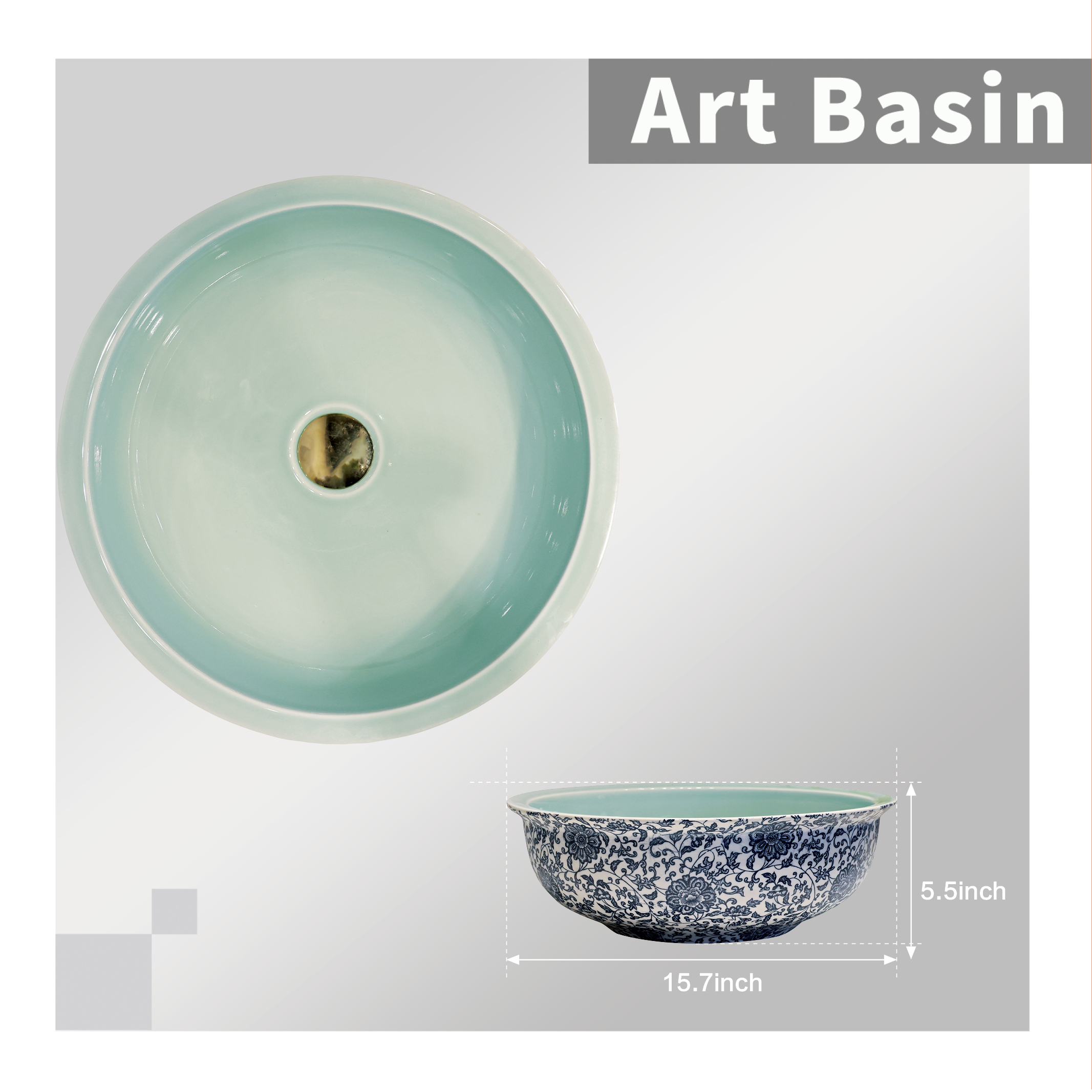 Blue and white porcelain washbasin