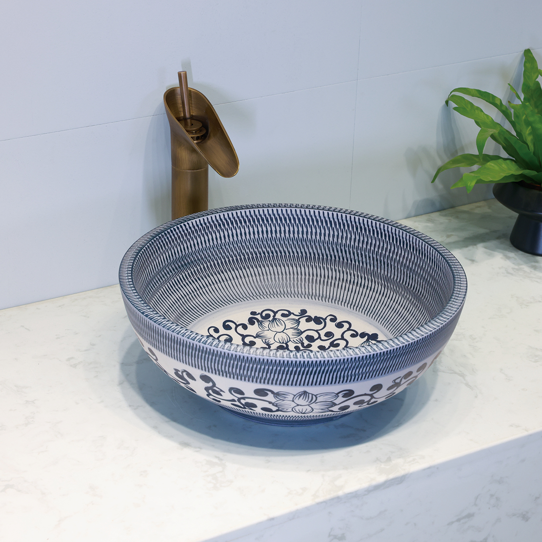 Blue hand-painted washbasin