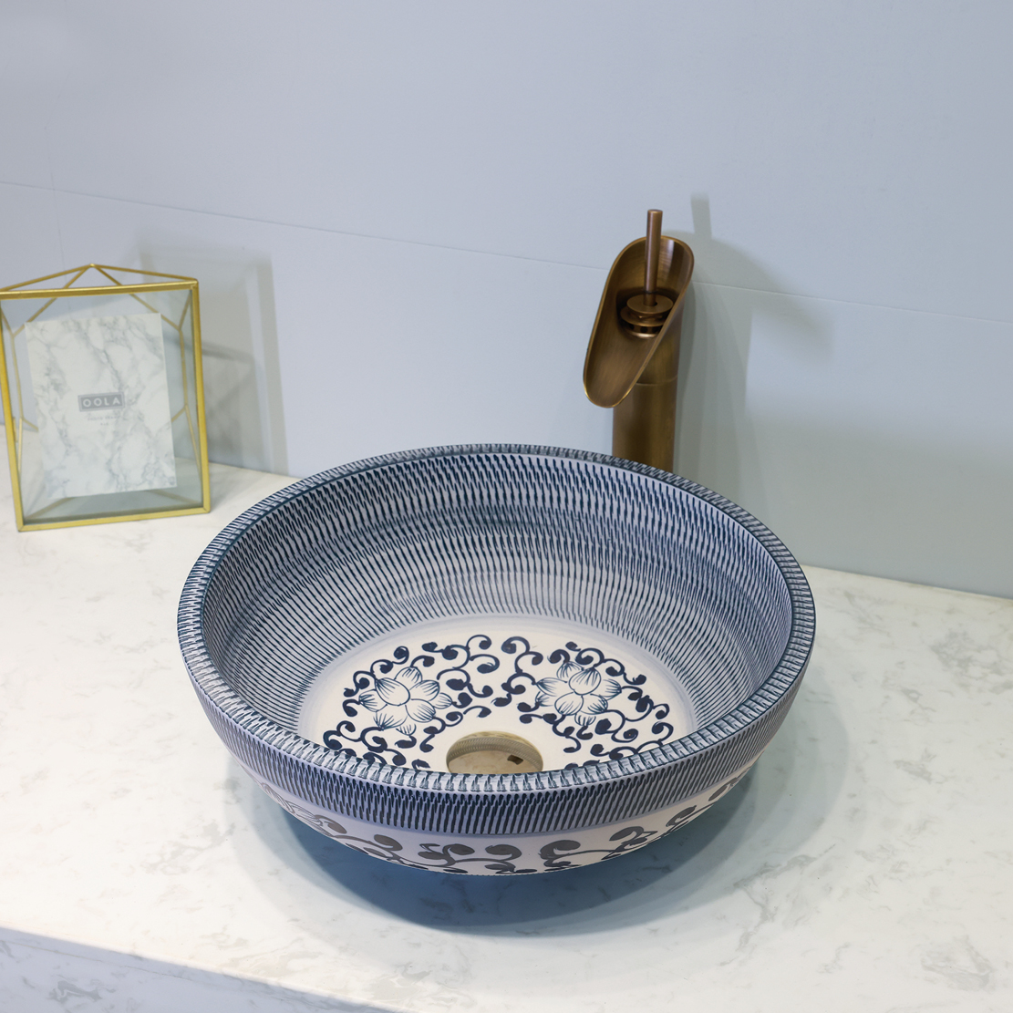 Blue hand-painted washbasin
