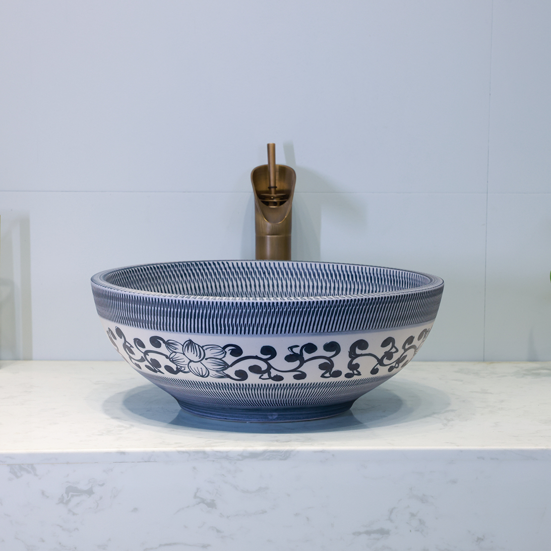 Blue hand-painted washbasin