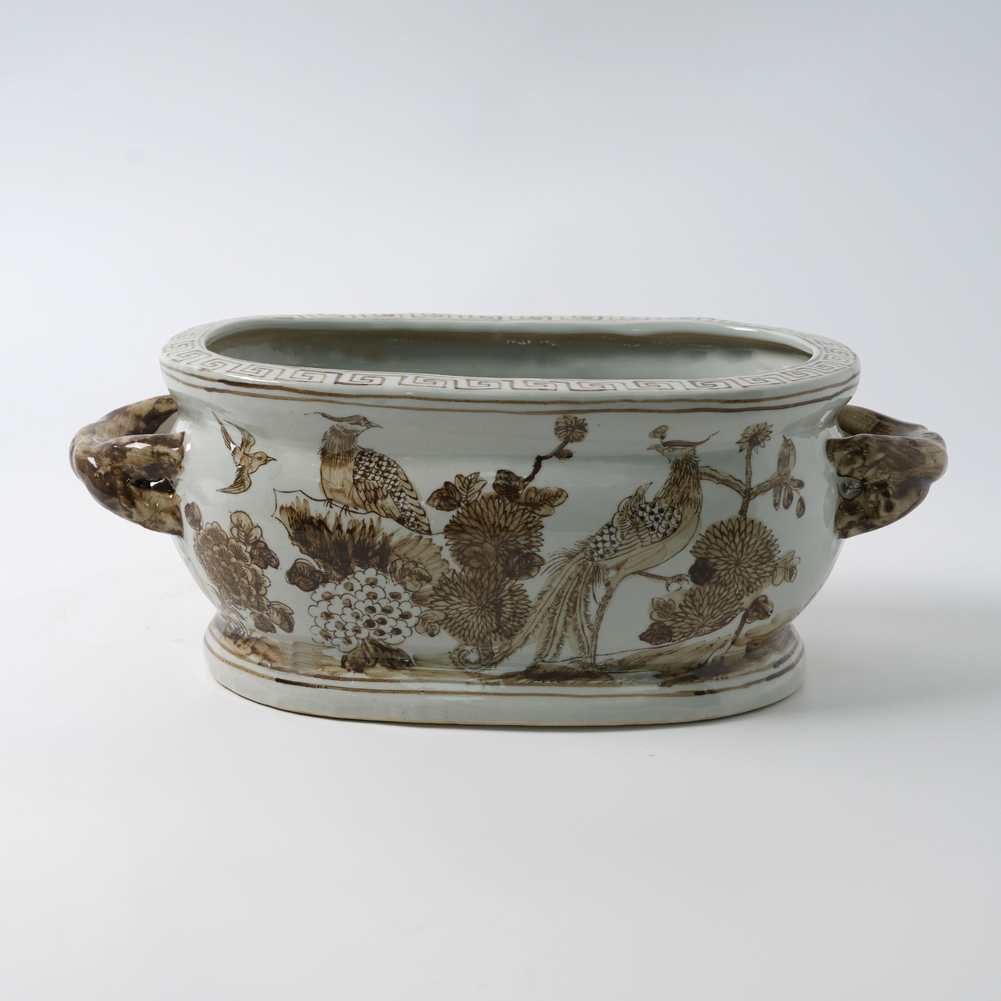 Brown antique hand-painted double-handled ceramic flower pot 80