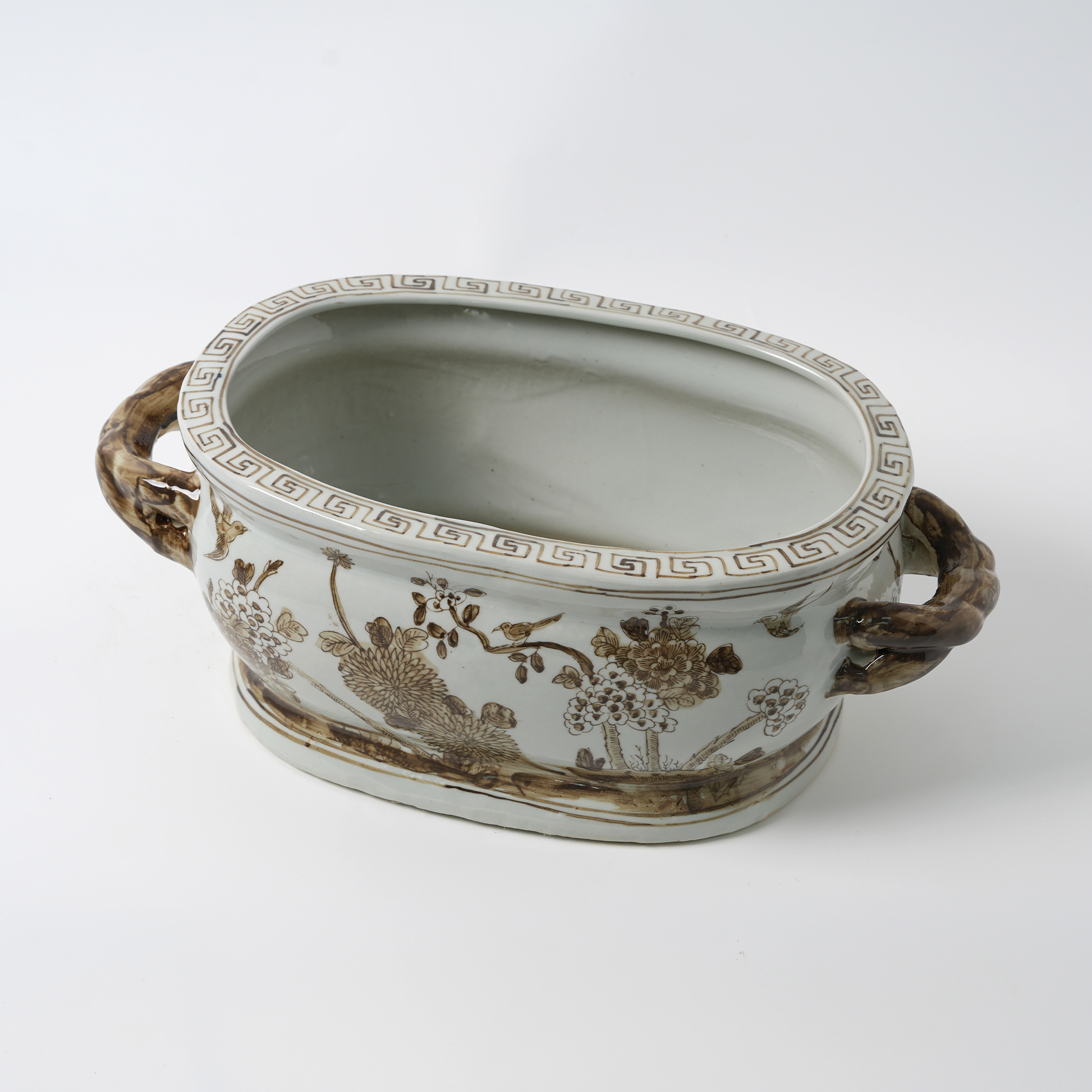 Brown antique hand-painted double-handled ceramic flower pot 80