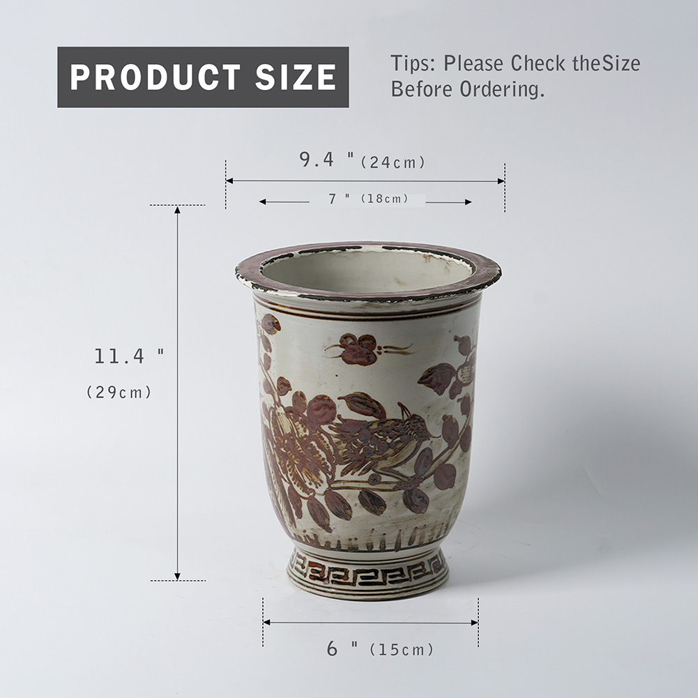 Red antique hand-painted ceramic flowerpot 46