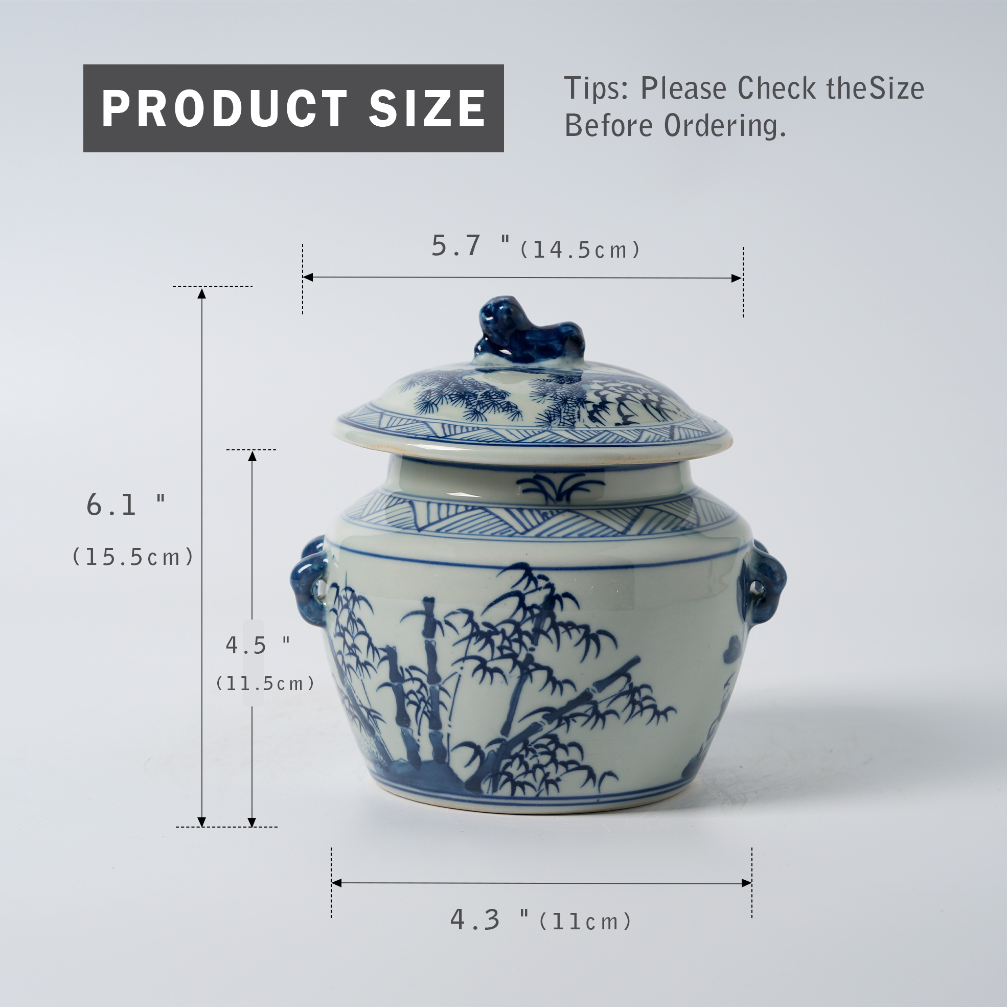 Antique blue and white floral pattern decorated ginger jar lid 68