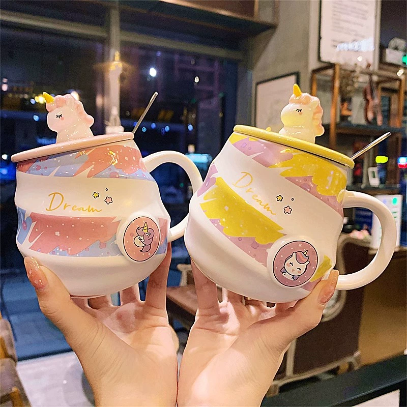 Dreamy Unicorn Rainbow Ceramic Mug with Lid & Spoon