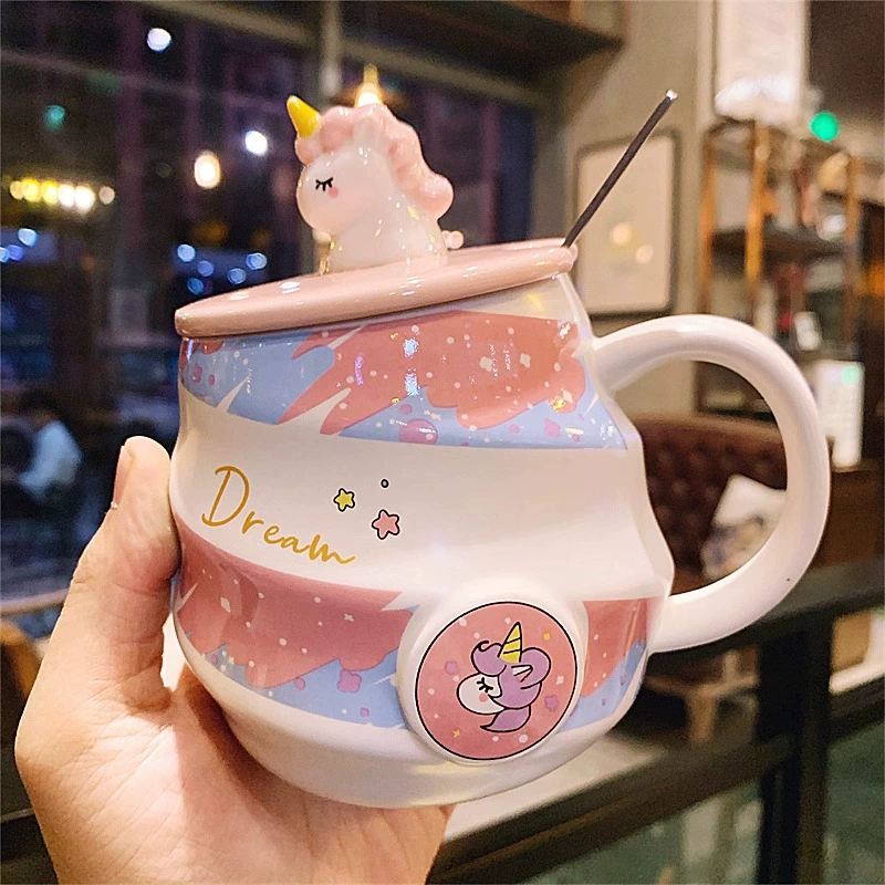 Dreamy Unicorn Rainbow Ceramic Mug with Lid & Spoon