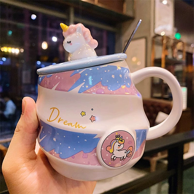 Dreamy Unicorn Rainbow Ceramic Mug with Lid & Spoon