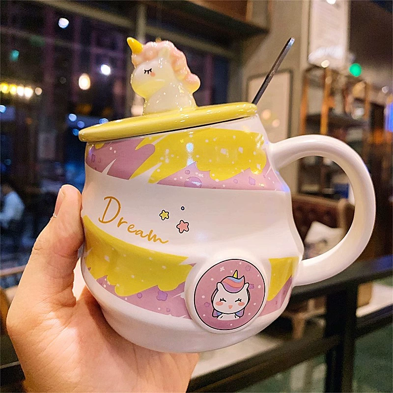 Dreamy Unicorn Rainbow Ceramic Mug with Lid & Spoon