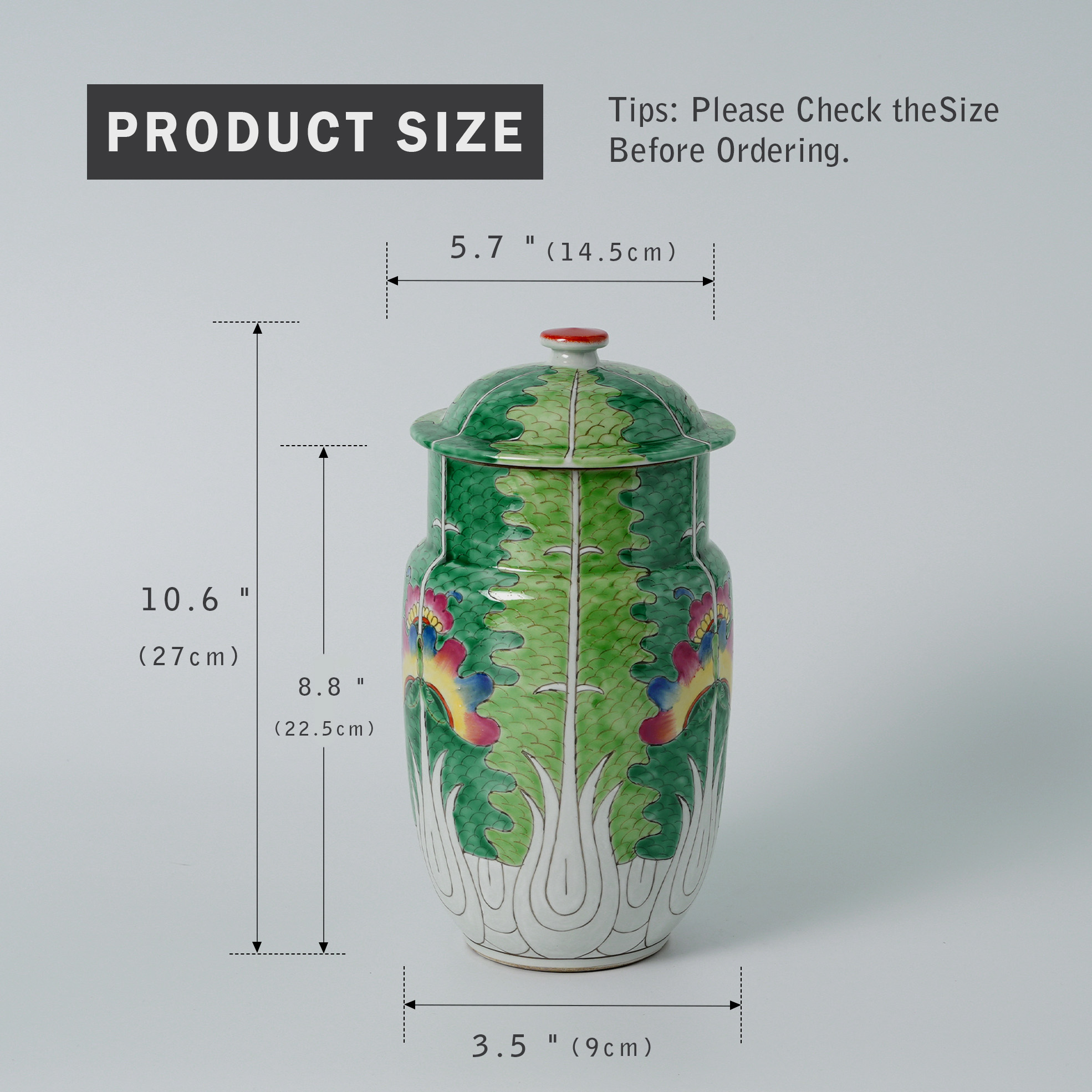 Chinese Hand-Painted Pastel Bok Choy Ceramic Ginger Jar Butterfly Pattern 31